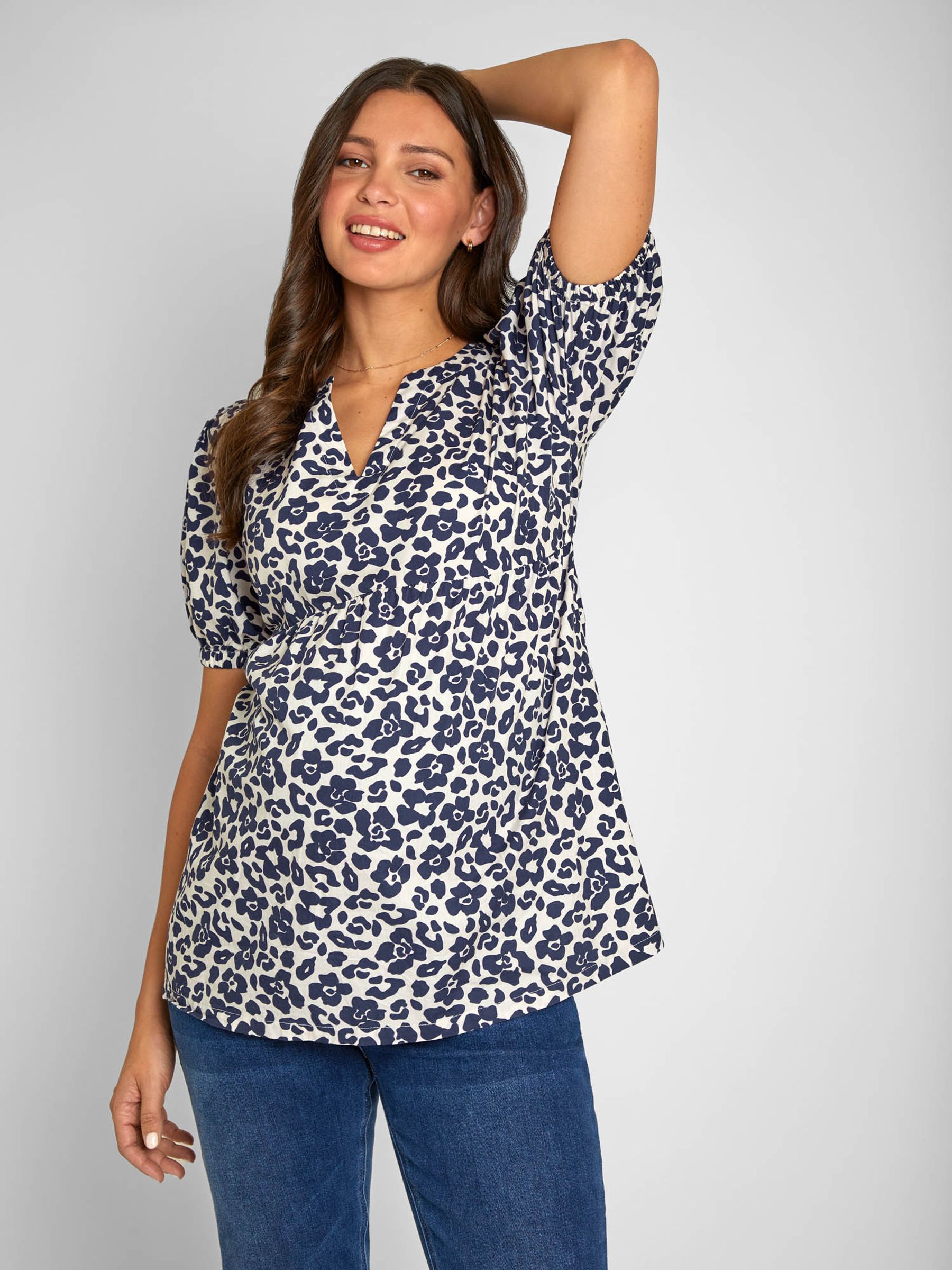 Blue Floral Animal Print Maternity Blouse - Image 6 of 6