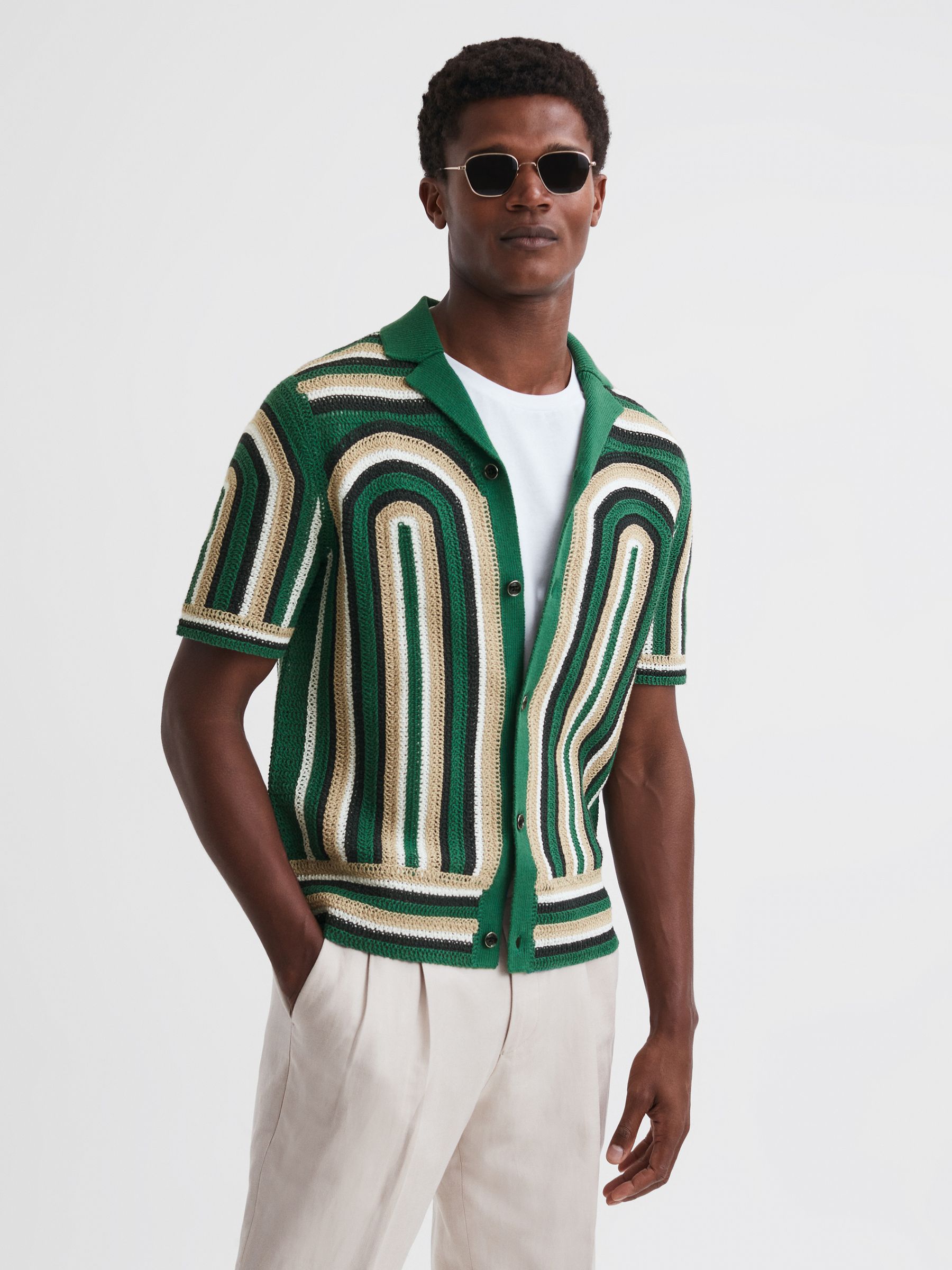 Crochet Cuban Collar Shirt in Bright Green - Image 1 of 4