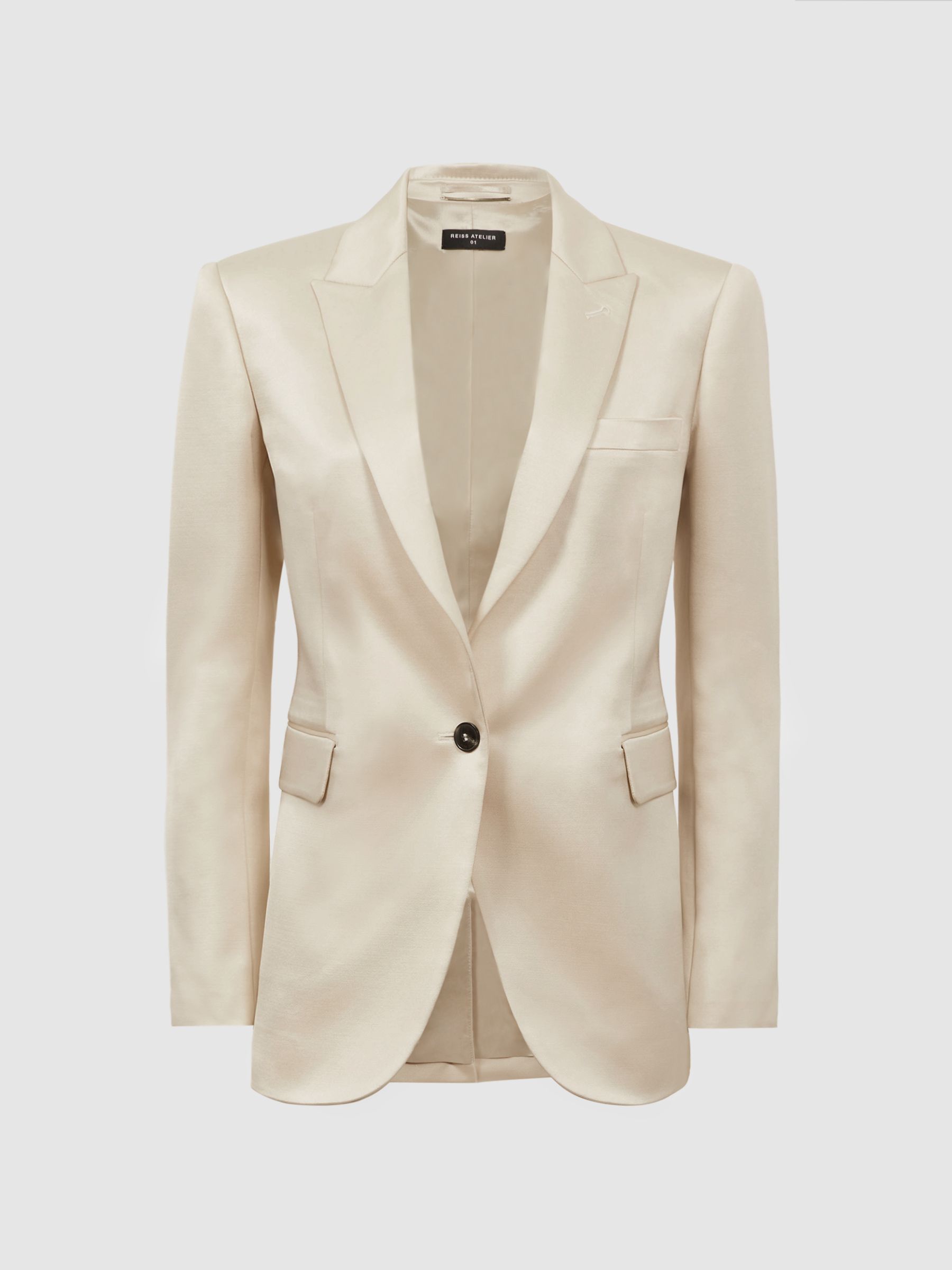 Satin Single Breasted Blazer in Cream - Image 2 of 7