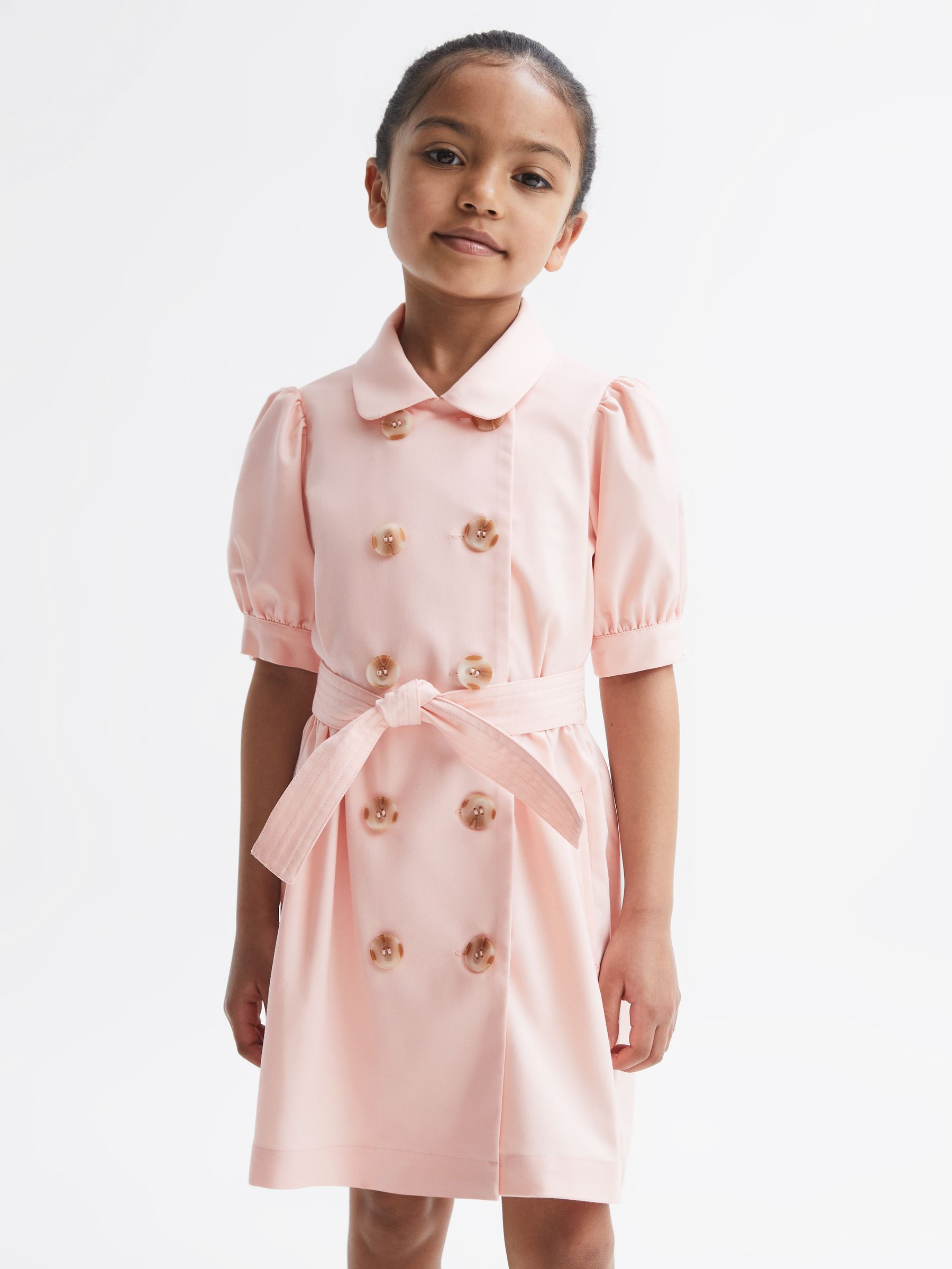 Puff Sleeve Belted Dress in Pink - Image 1 of 8