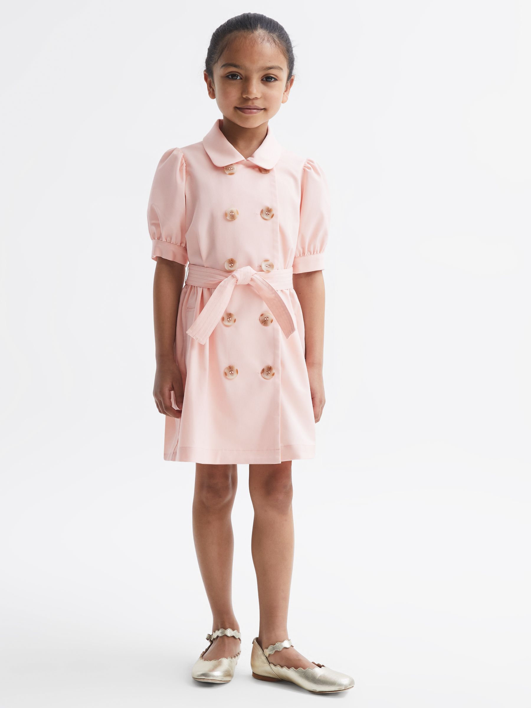 Puff Sleeve Belted Dress in Pink - Image 3 of 8