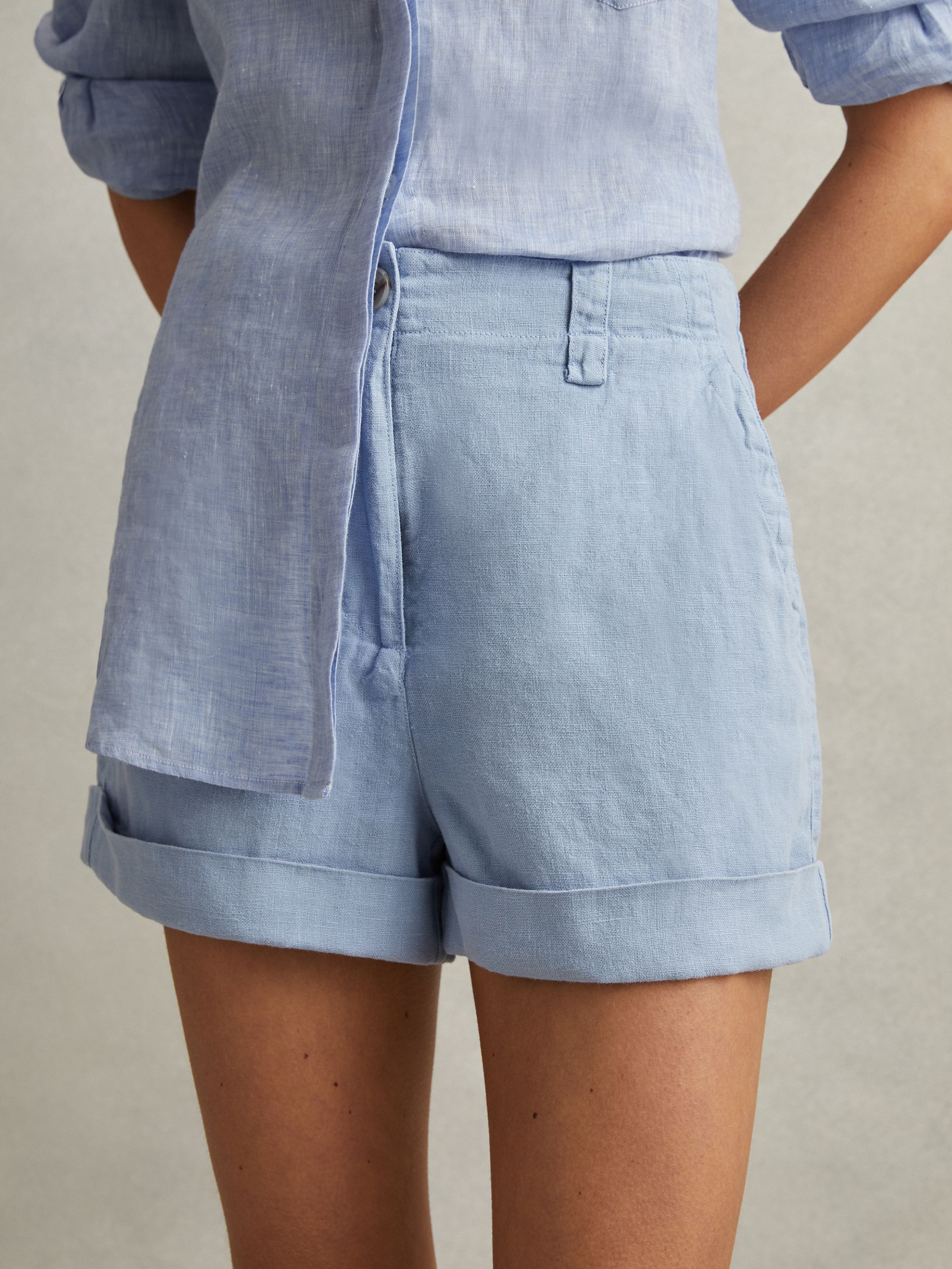 Linen Garment Dyed Shorts in Dusty Blue - Image 3 of 6