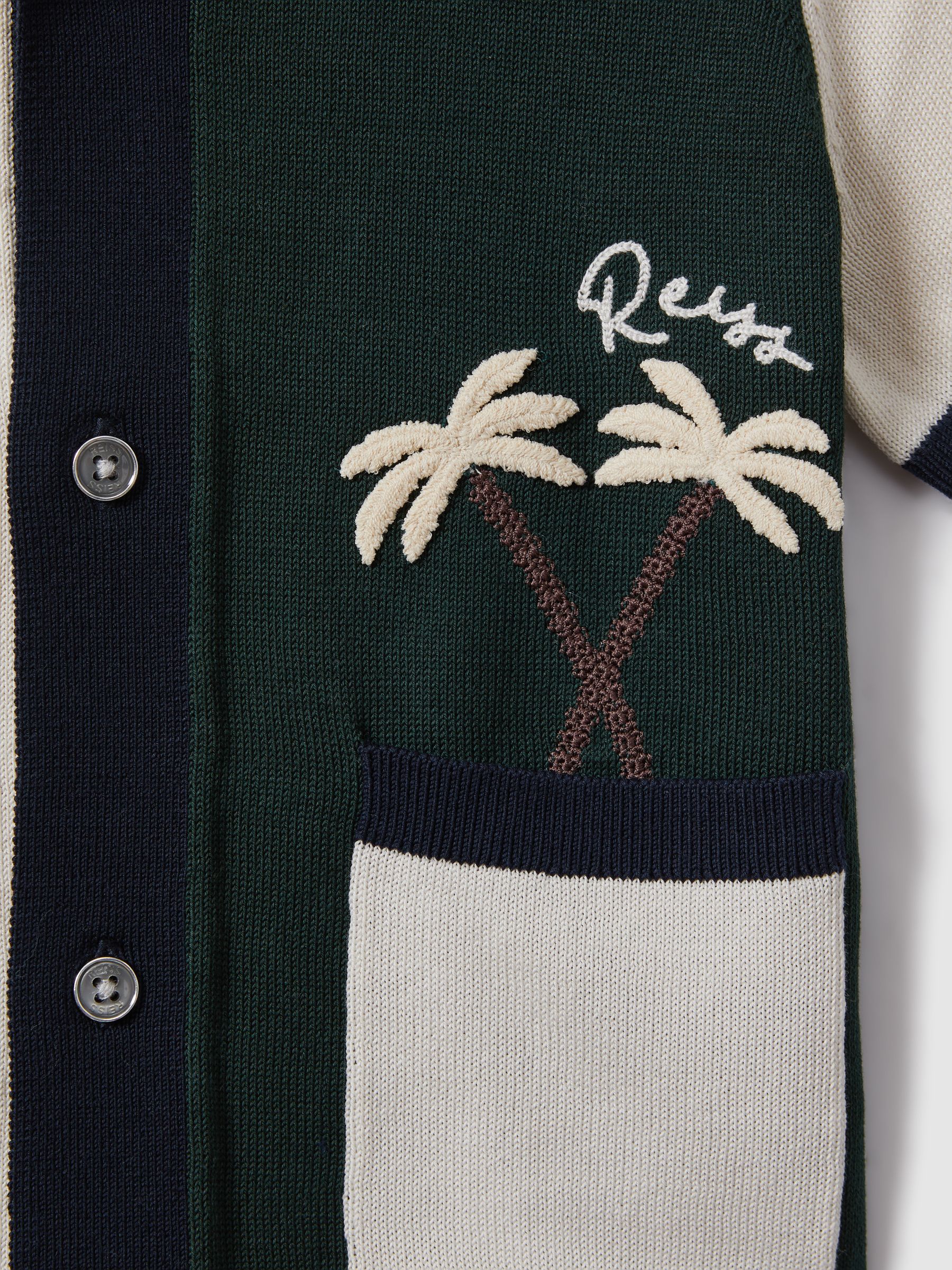 9-13 yrs Knitted Colourblock Cuban Collar Shirt in Green Multi - Image 4 of 4