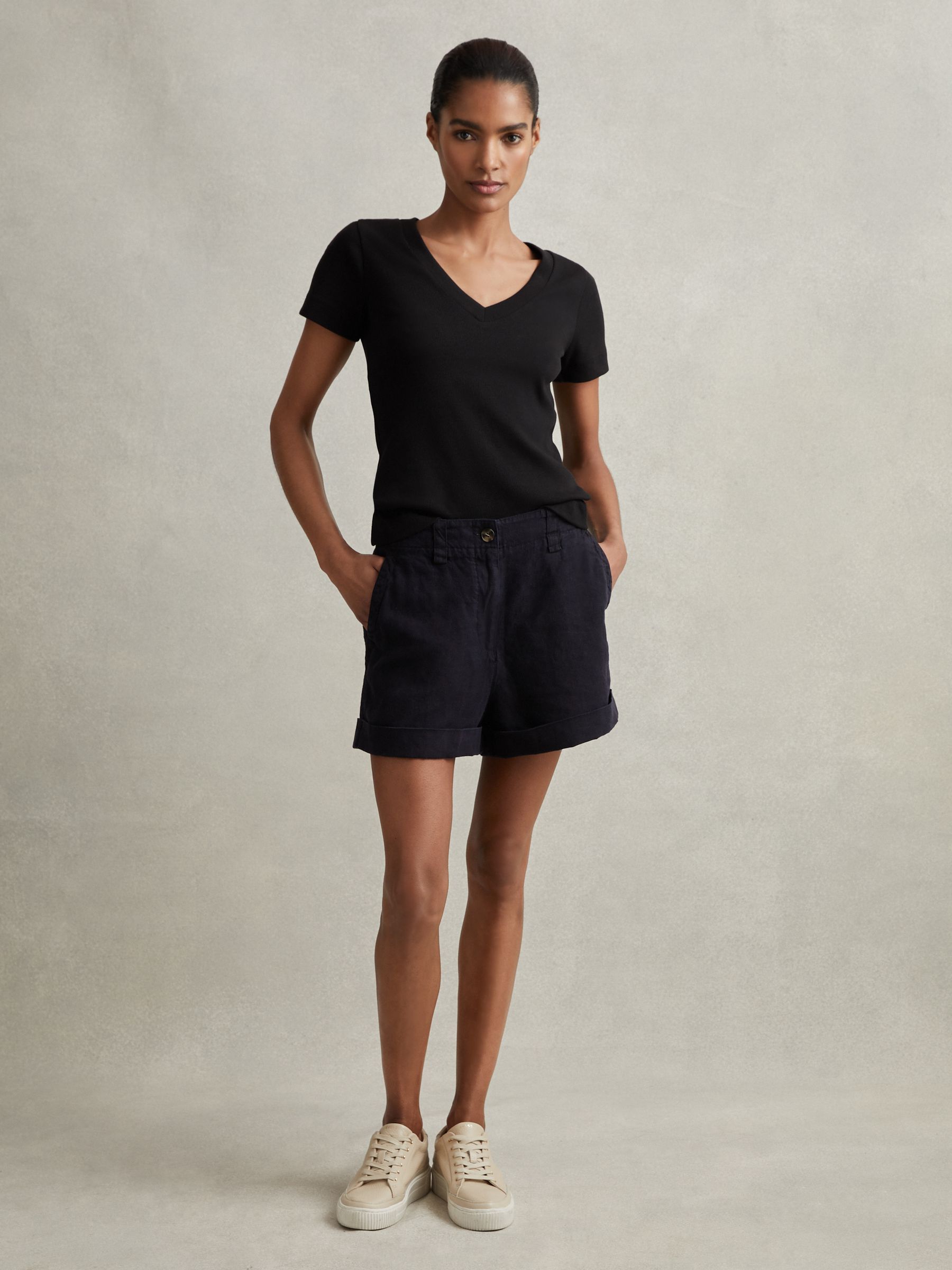 Demi Navy 100% linnen Kledingstuk Geverfd Korte Broek - Afbeelding 5 van 6