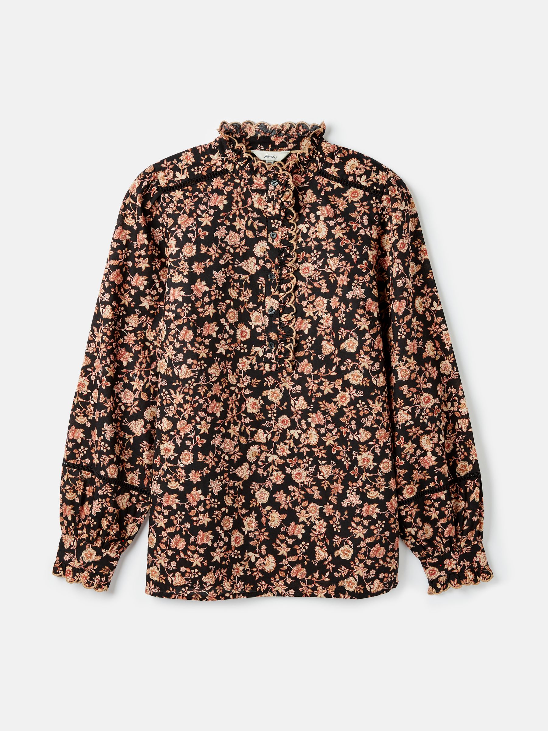 Perla Black/Cream Scallop Collar Floral Blouse - Image 9 of 9