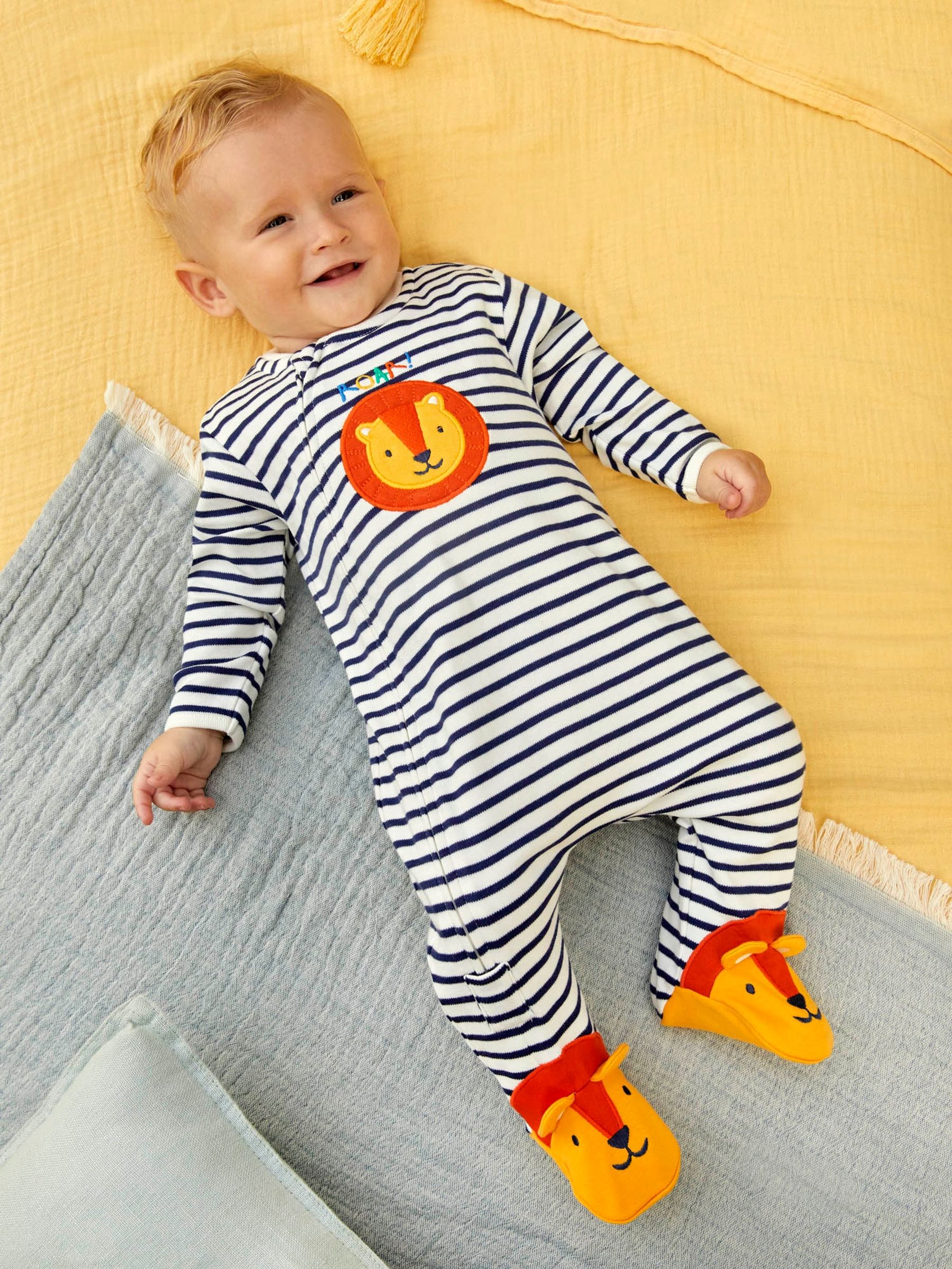 Cream Lion Appliqué Zip Cotton Baby Sleepsuit - Image 1 of 6