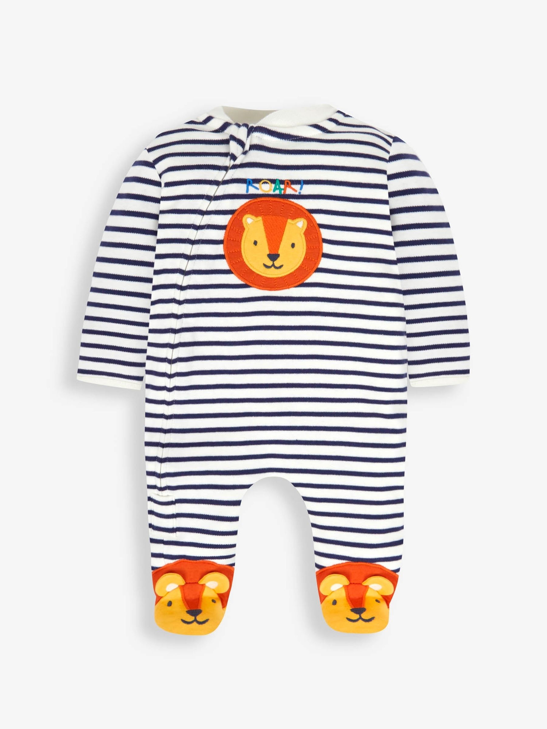 Cream Lion Appliqué Zip Cotton Baby Sleepsuit - Image 4 of 6