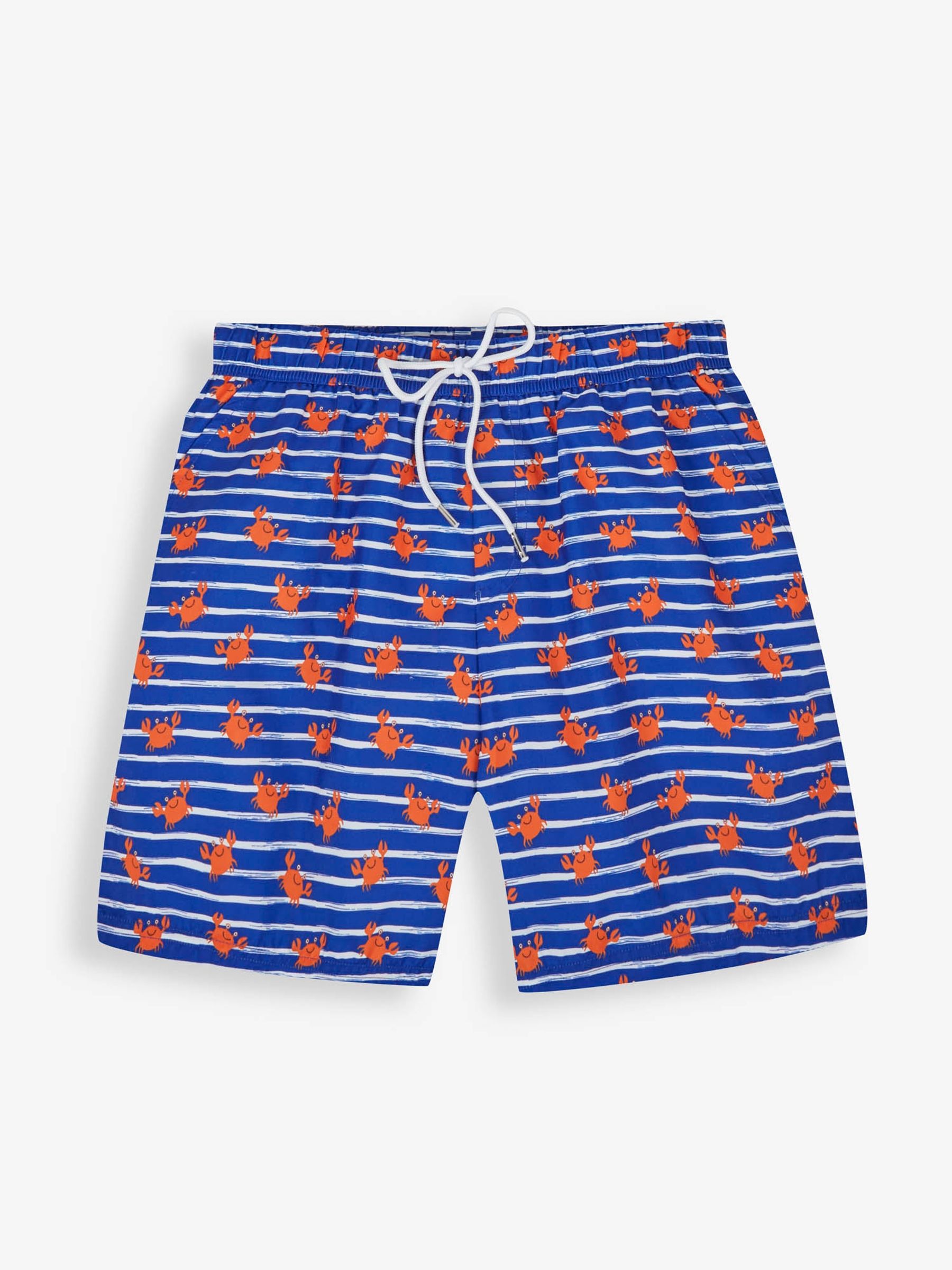 Blue Stripe & Orange Crab Print Men's Print Swim Shorts - Image 1 of 4