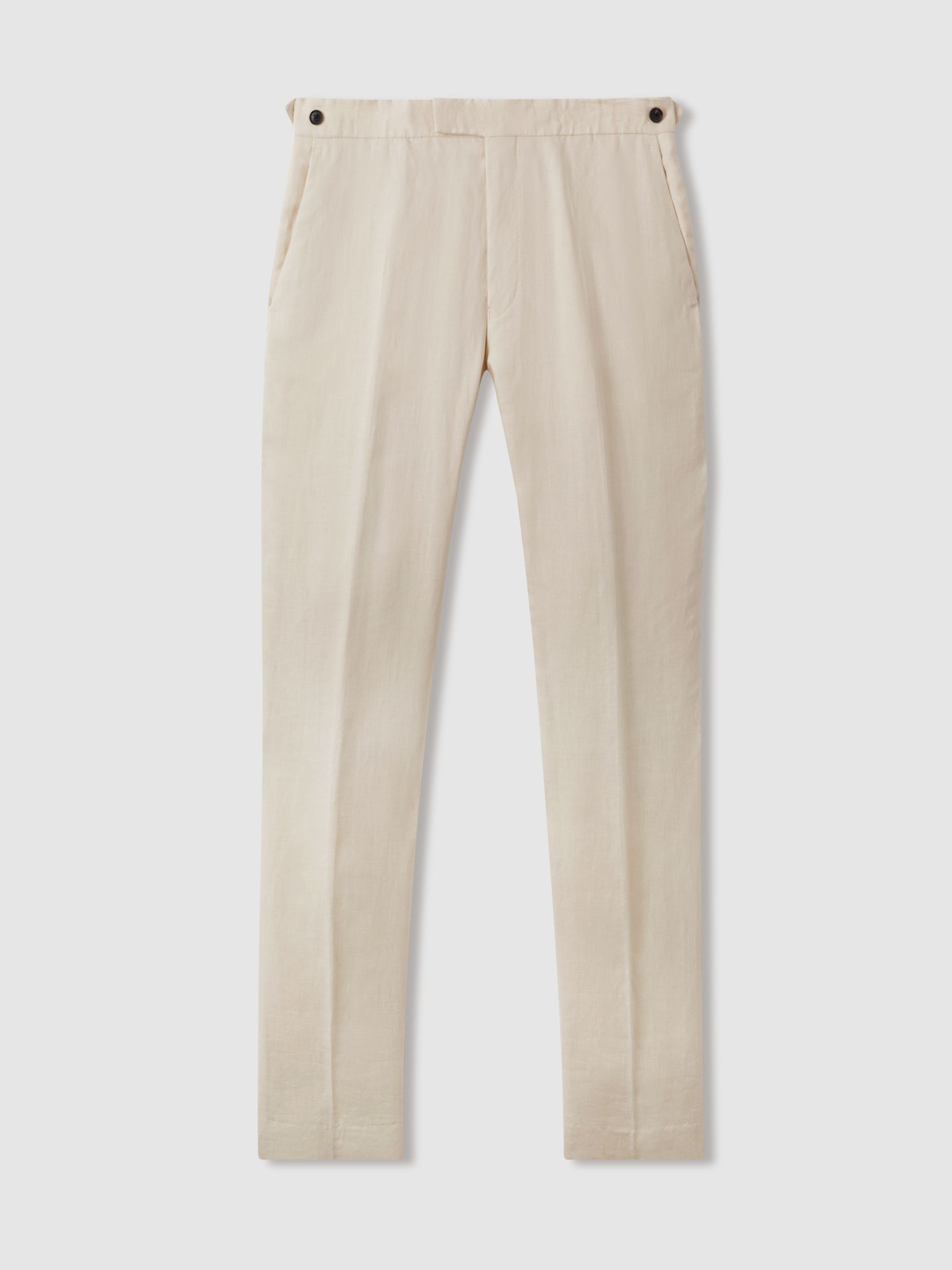 Slim Fit Linen Trousers in Stone - Image 2 of 7