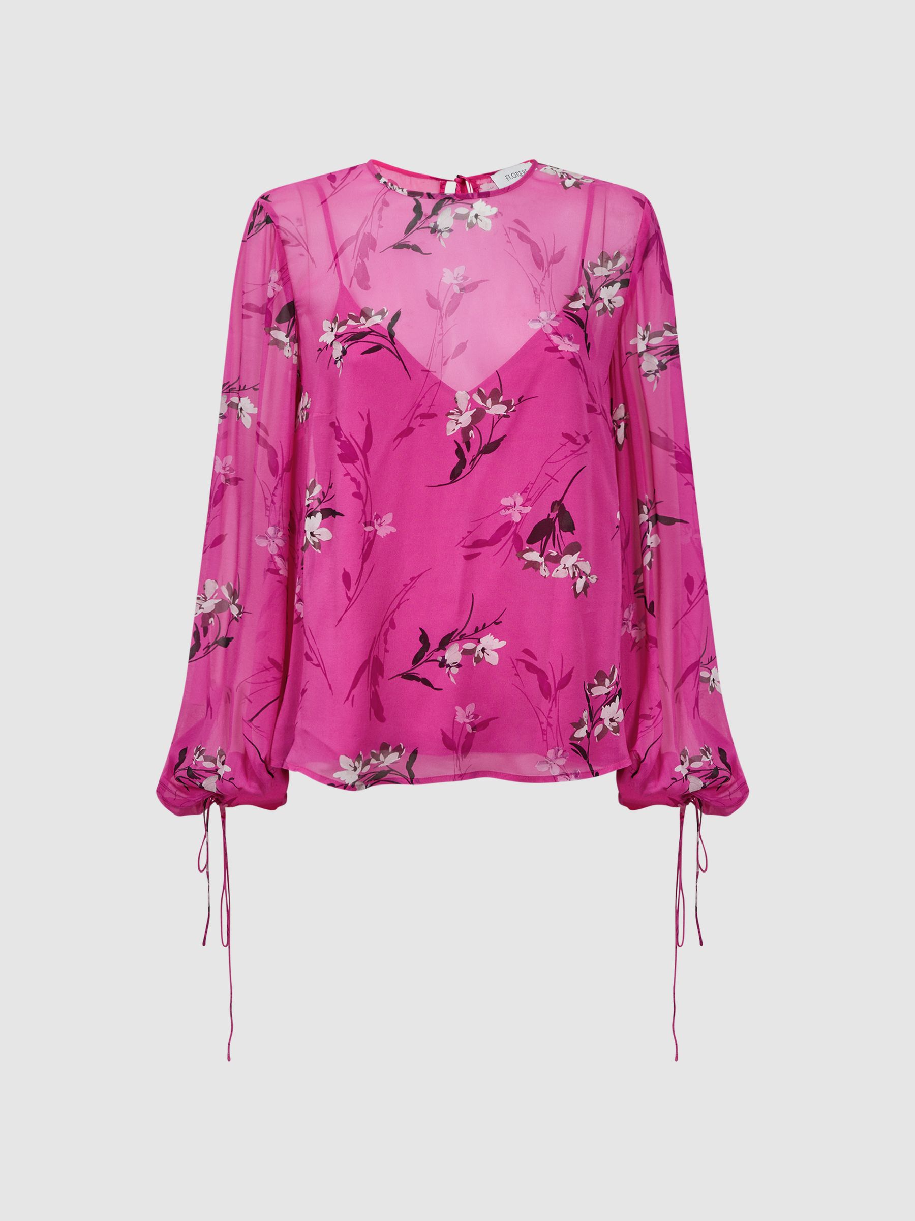 Florere Sheer Floral Top in Bright Pink - Image 2 of 5