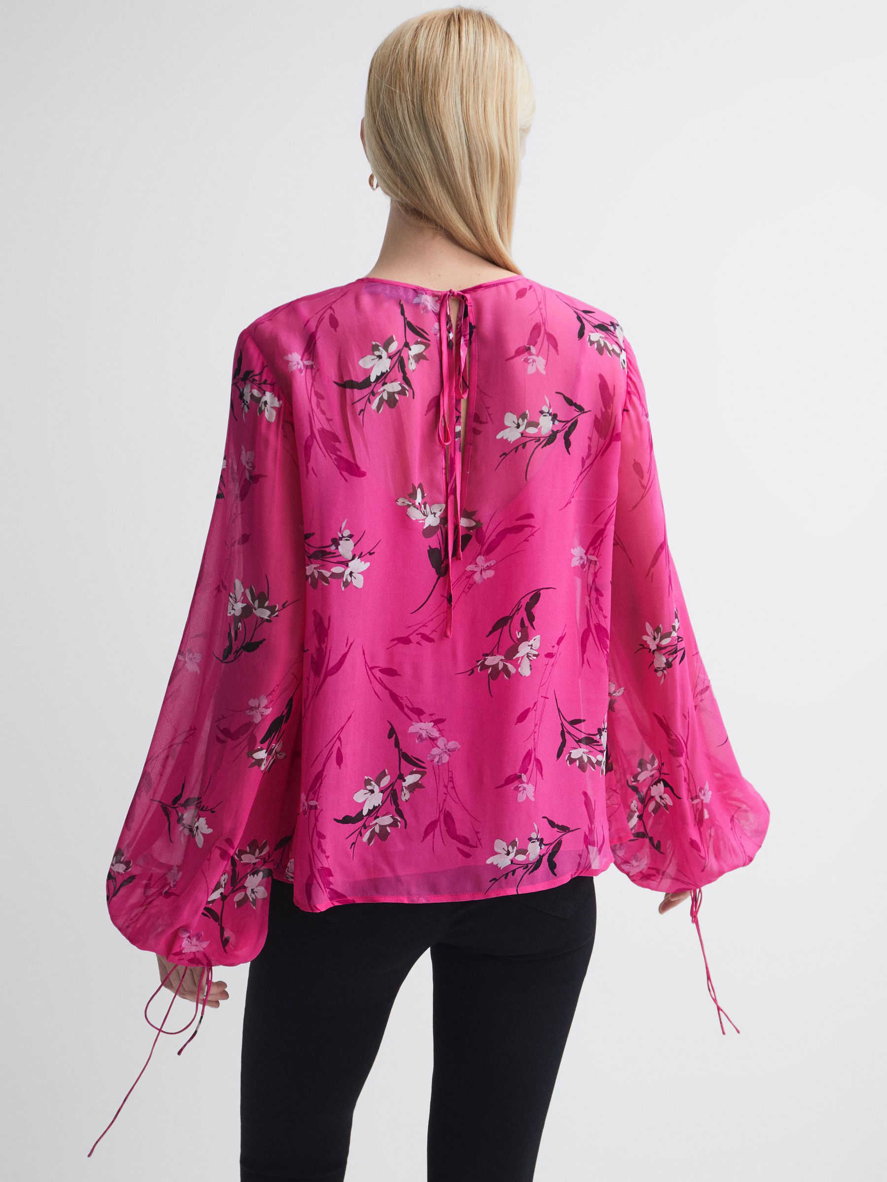 Florere Sheer Floral Top in Bright Pink - Image 4 of 5