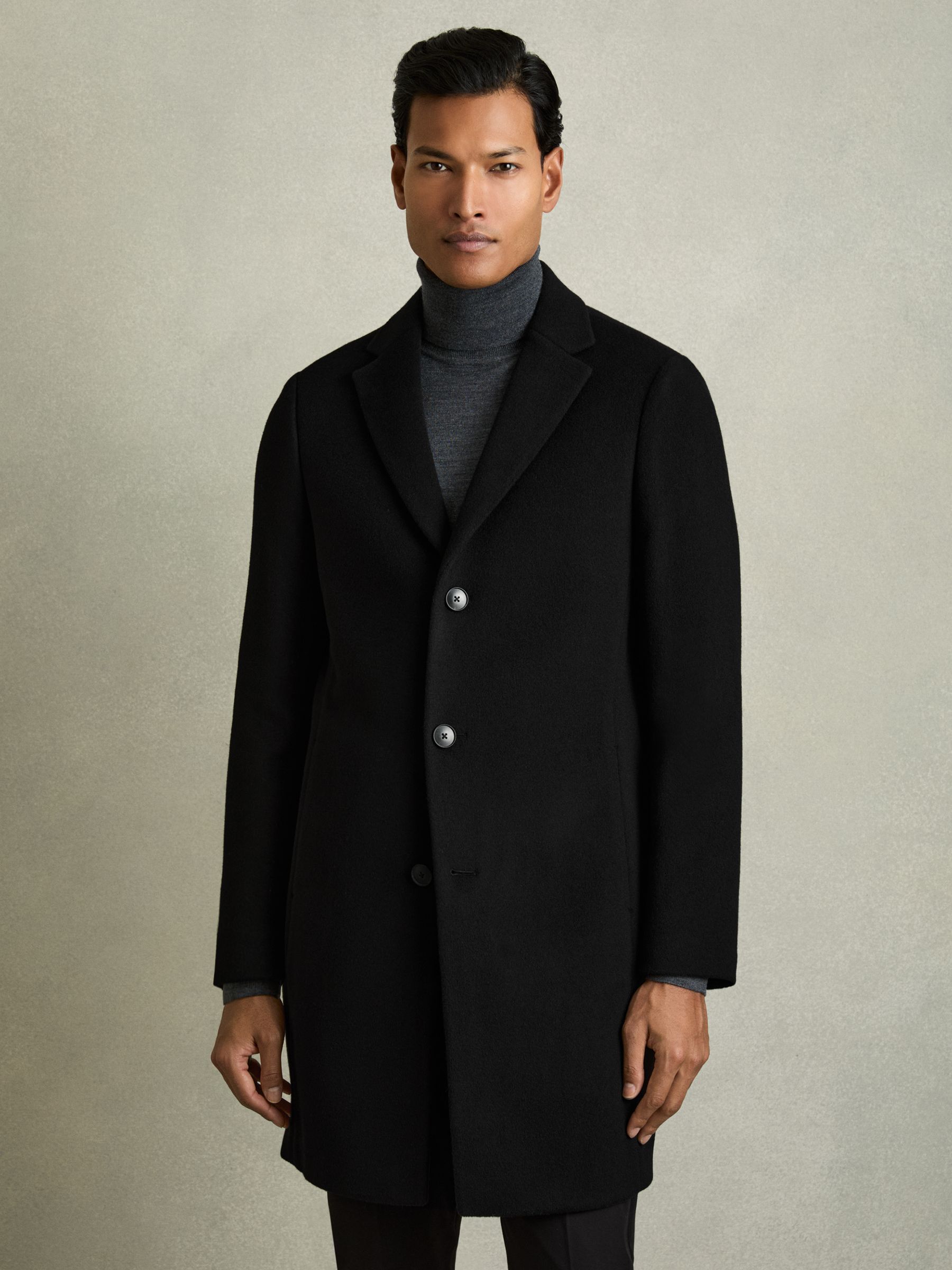 Wool Blend Single Breasted Epsom Overcoat in Black - image 4