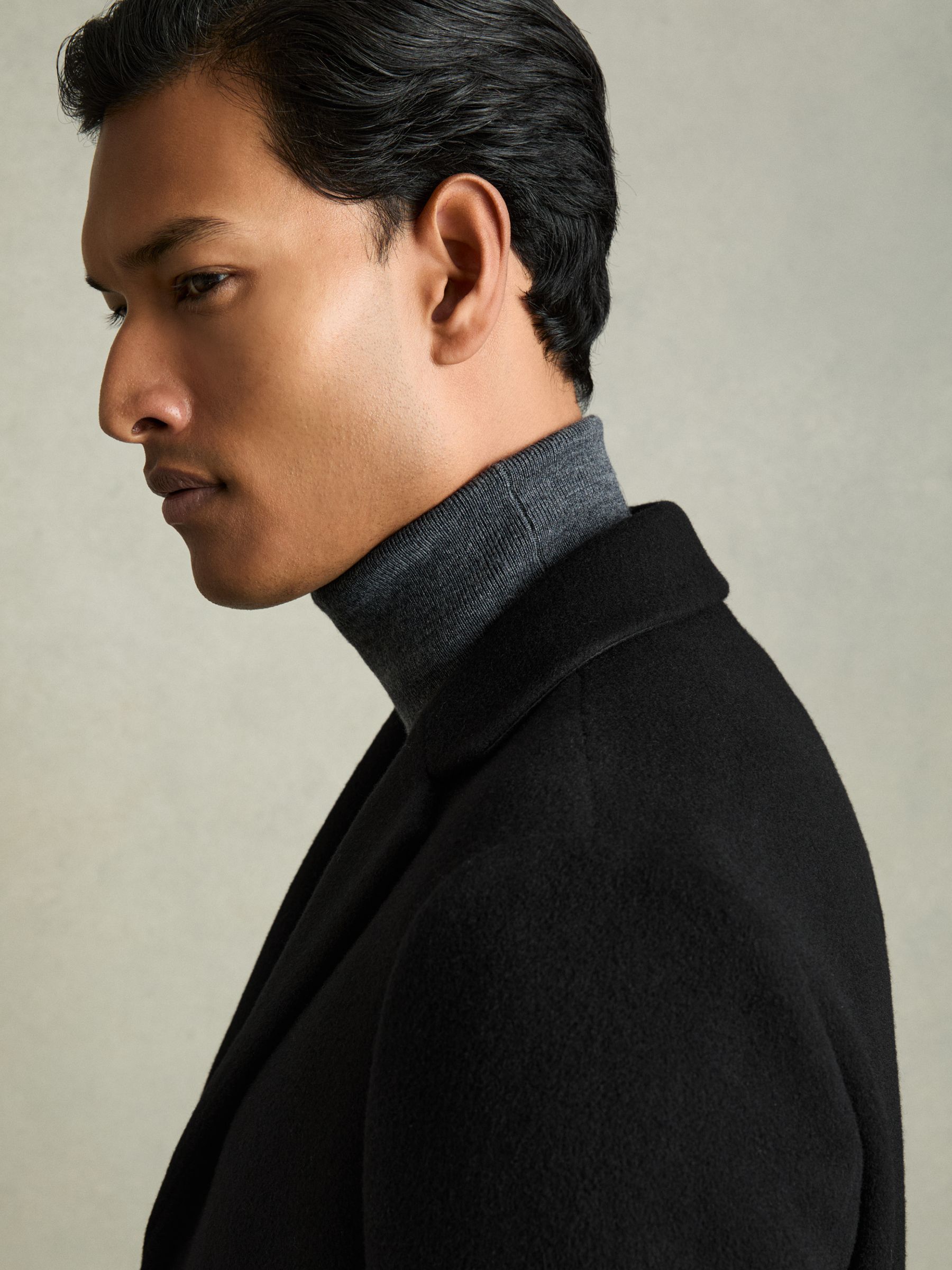 Wool Blend Single Breasted Epsom Overcoat in Black - image 5