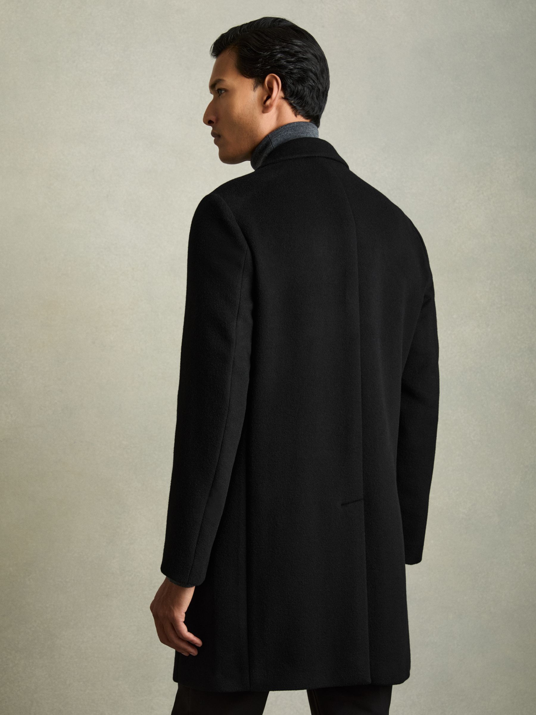 Wool Blend Single Breasted Epsom Overcoat in Black - Image 5 of 8