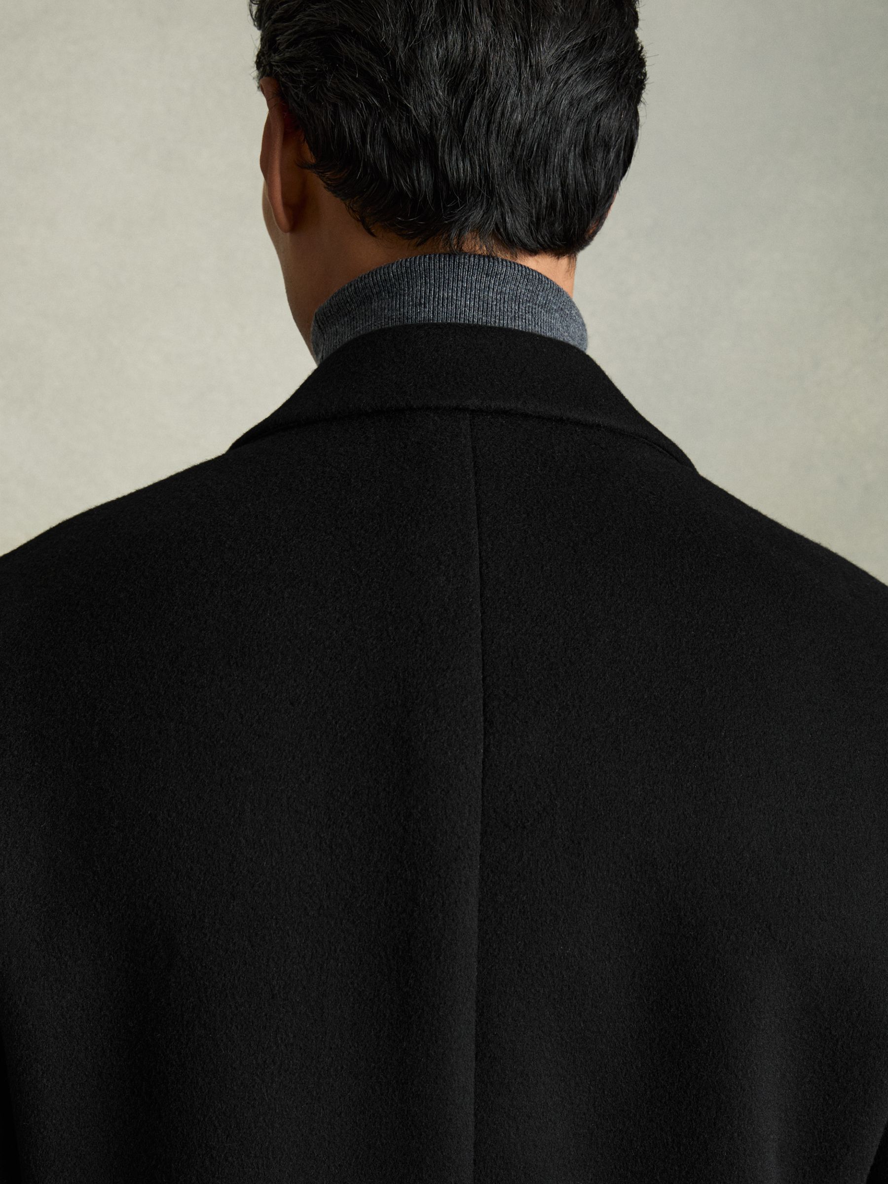 Wool Blend Single Breasted Epsom Overcoat in Black - Image 6 of 8