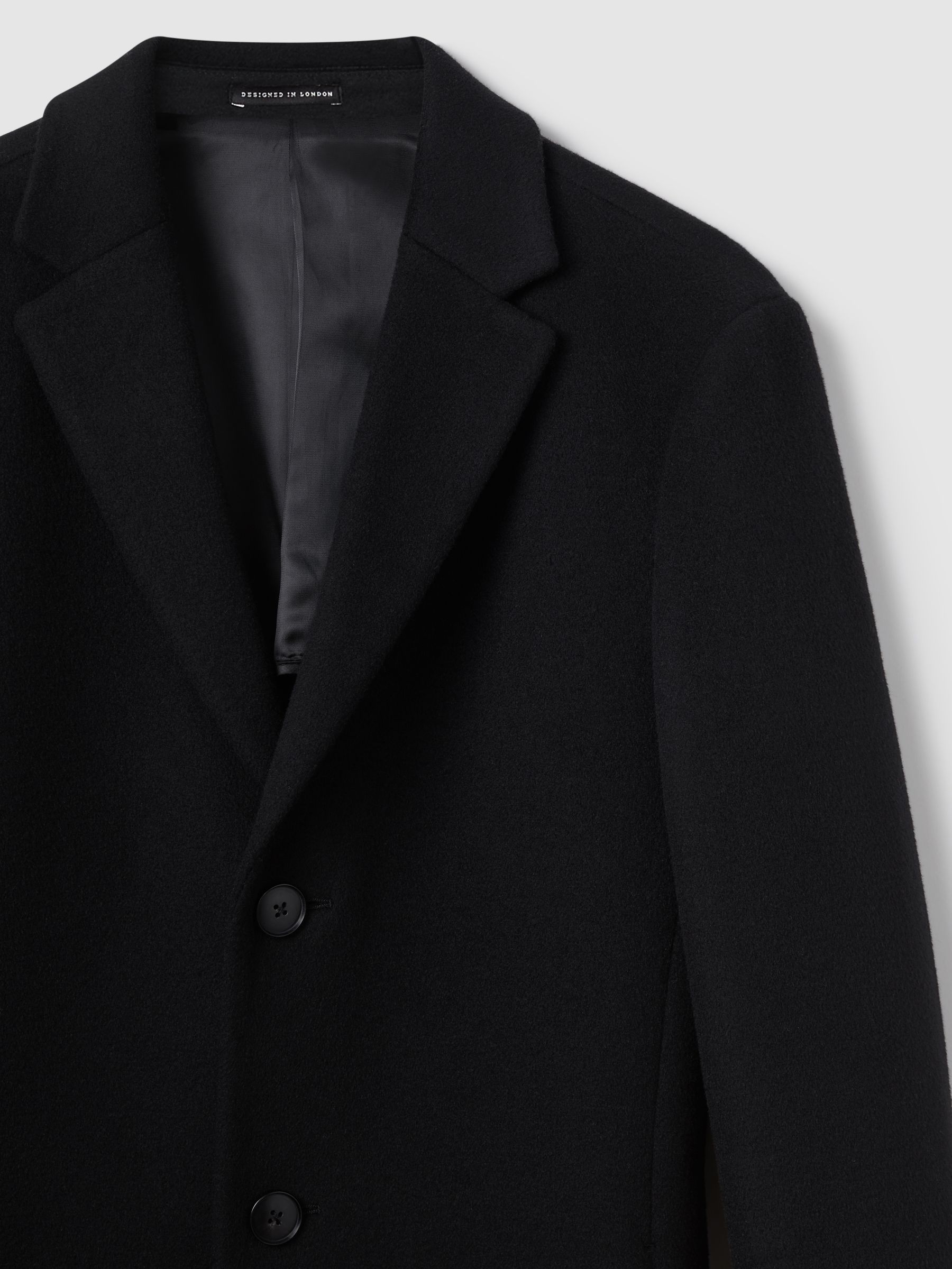 Wool Blend Single Breasted Epsom Overcoat in Black - Image 7 of 8
