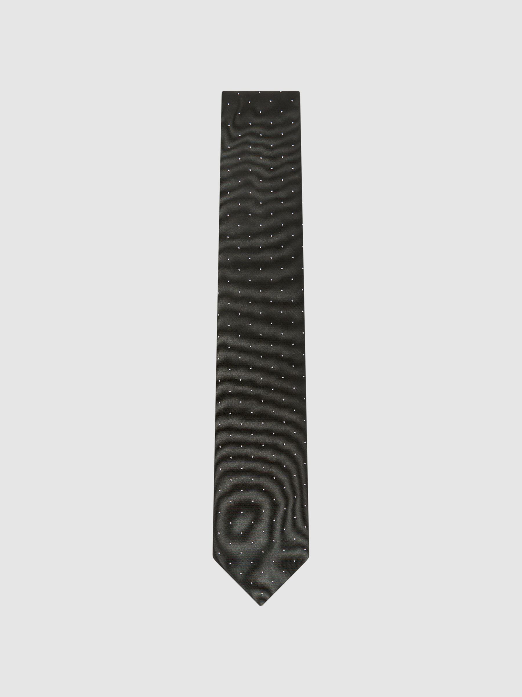 Polka Dot Silk Tie in Dark Green - Image 1 of 5