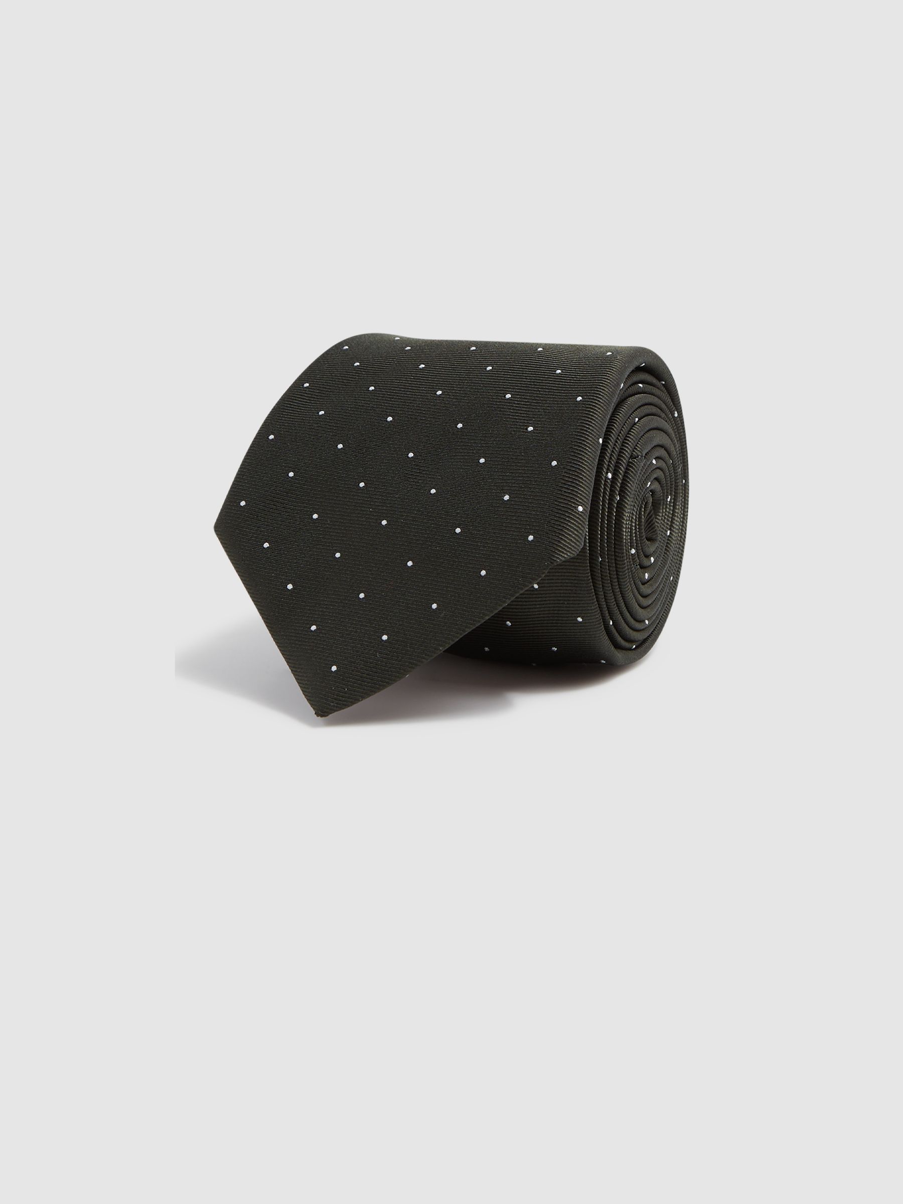 Polka Dot Silk Tie in Dark Green - Image 3 of 5