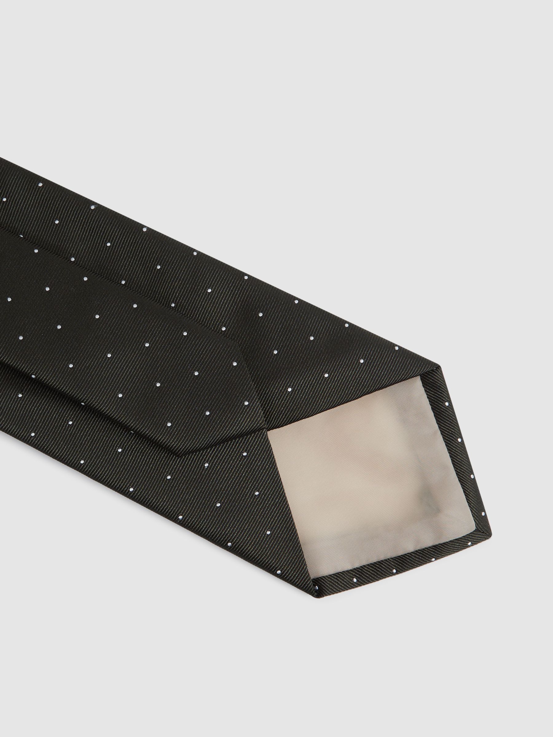 Polka Dot Silk Tie in Dark Green - Image 4 of 5