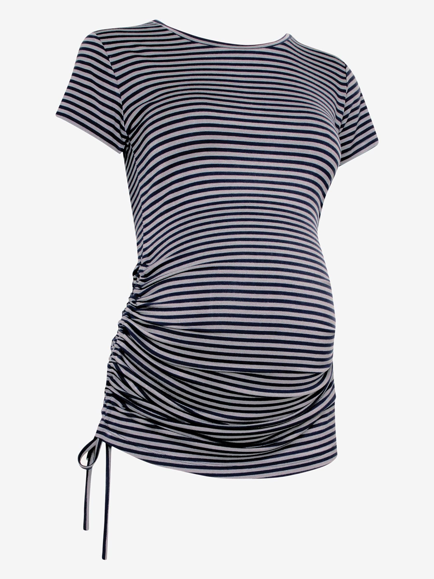 Black Grey Stripe Stripe Side Gathered Maternity T-Shirt - Image 1 of 1