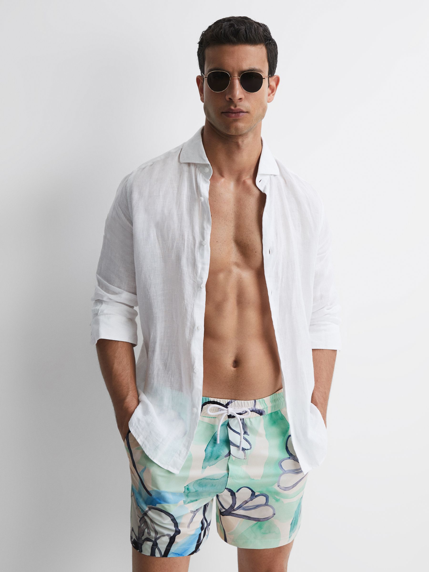 Watercolour Drawstring Swim Shorts in Multi - Image 1 of 4 Watercolour Drawstring Swim Shorts in Multi - Image 1 of 4