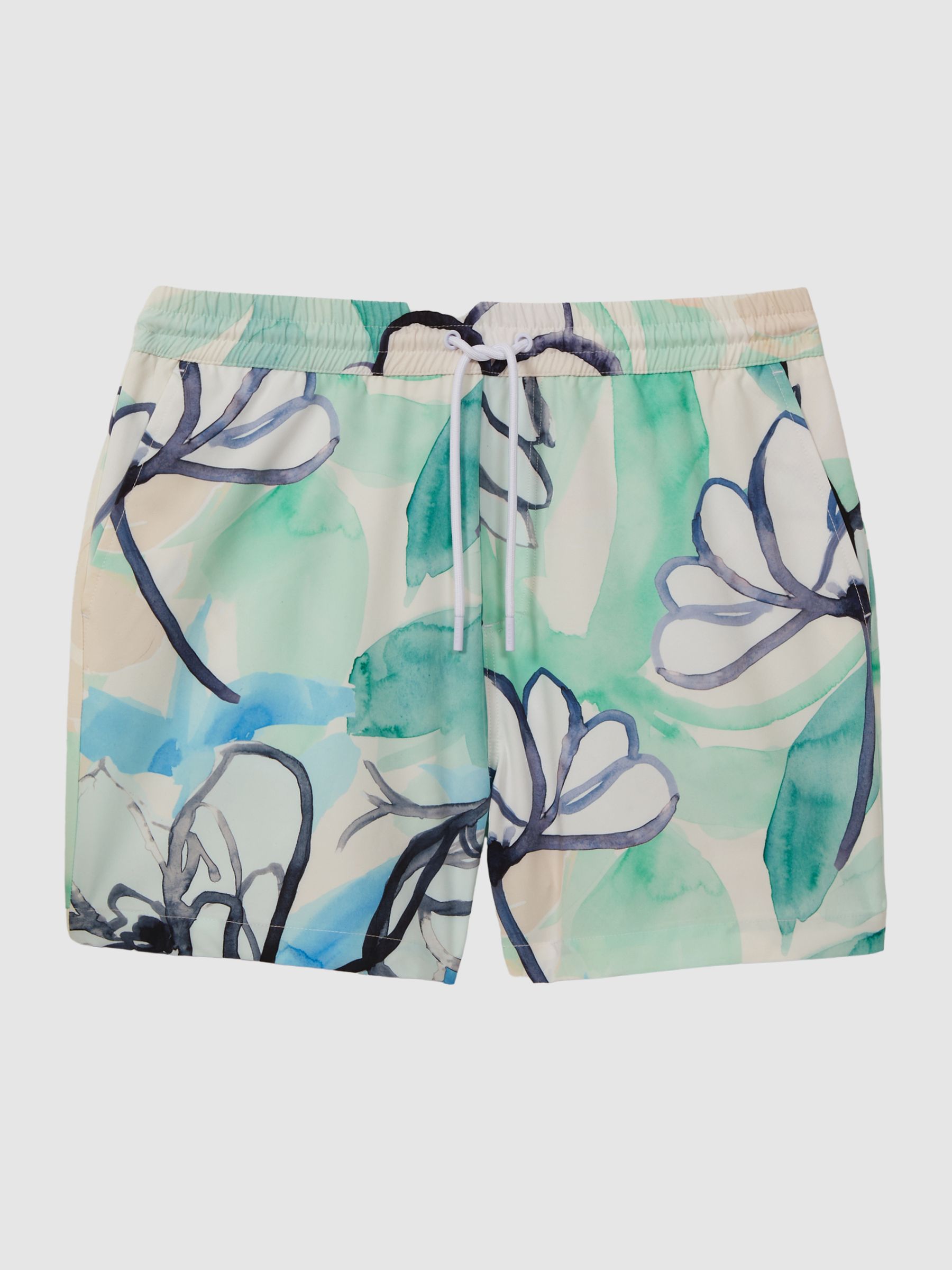 Watercolour Drawstring Swim Shorts in Multi - Image 2 of 4