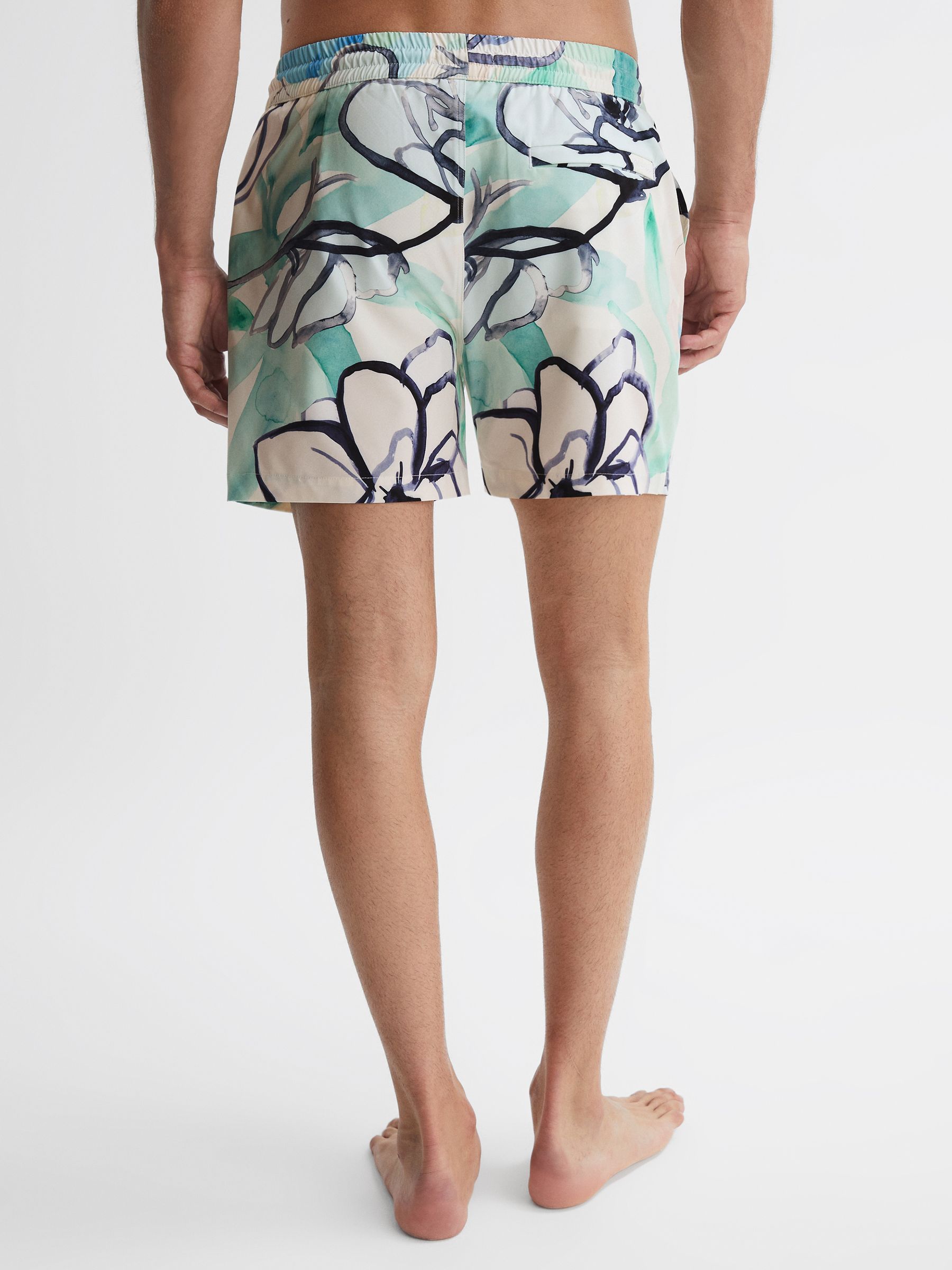Watercolour Drawstring Swim Shorts in Multi - Image 4 of 4