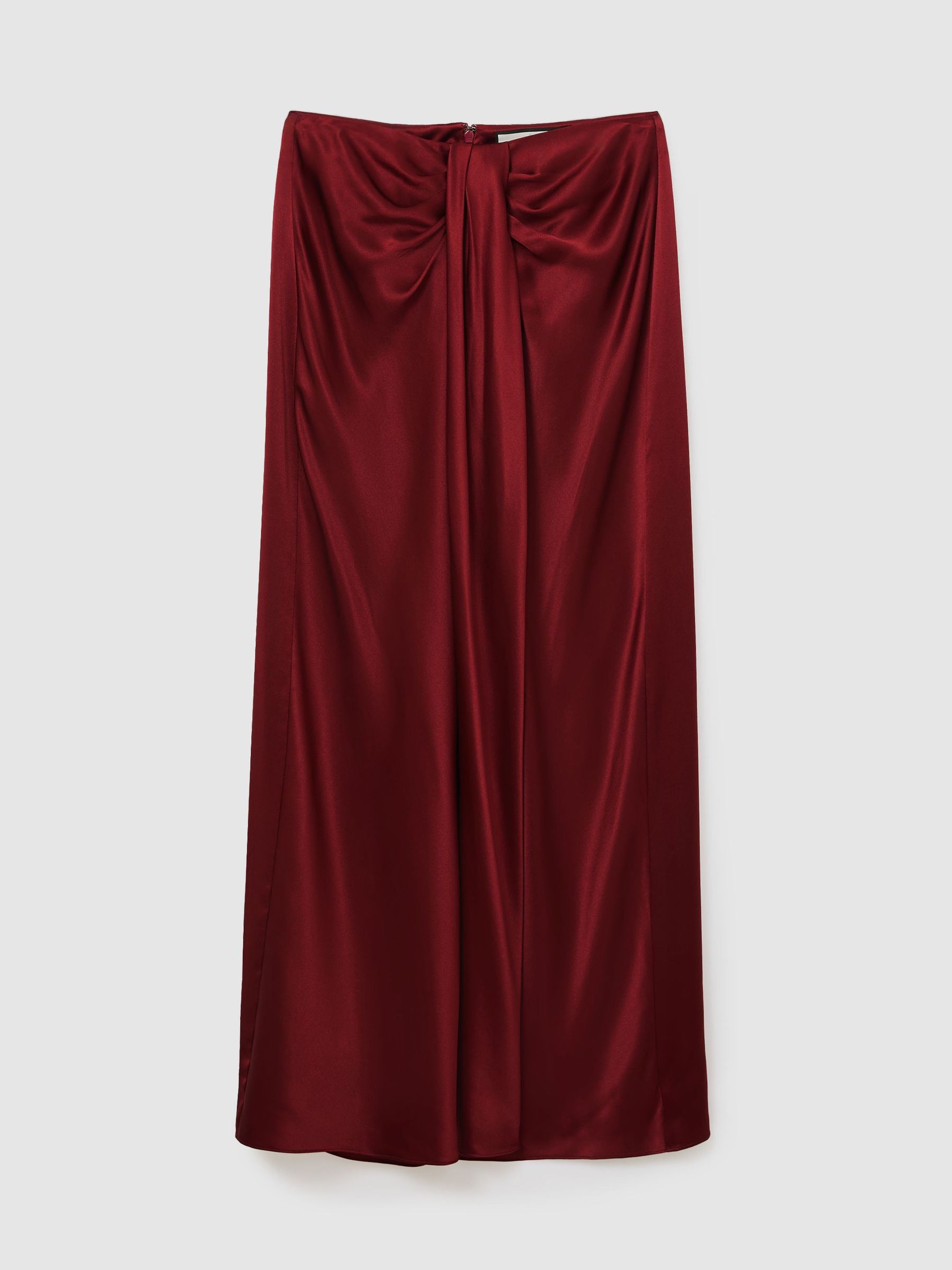 Silk Drape-Detail Maxi Skirt in Red - Image 2 of 7