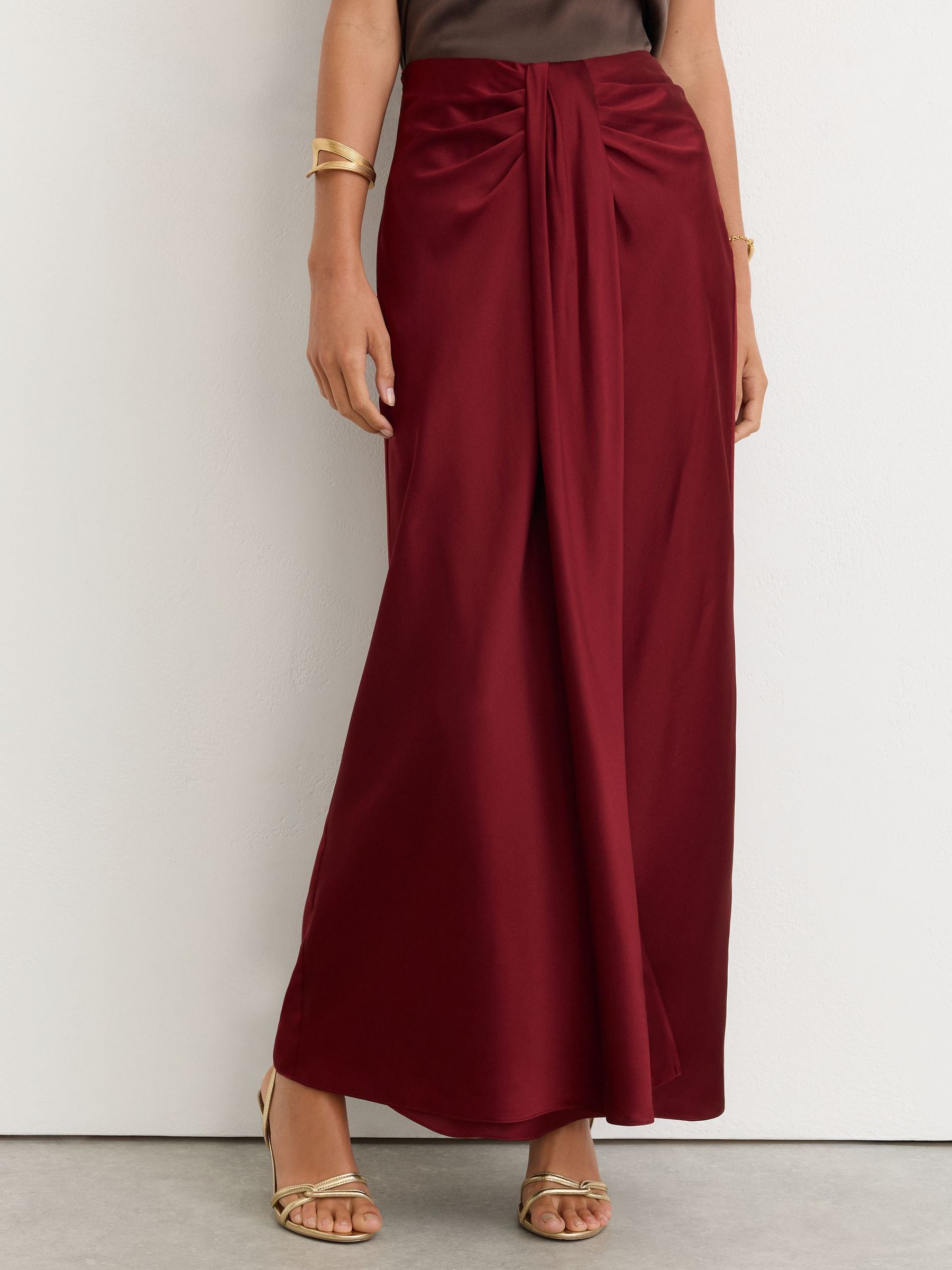 Silk Drape-Detail Maxi Skirt in Red - Image 3 of 7