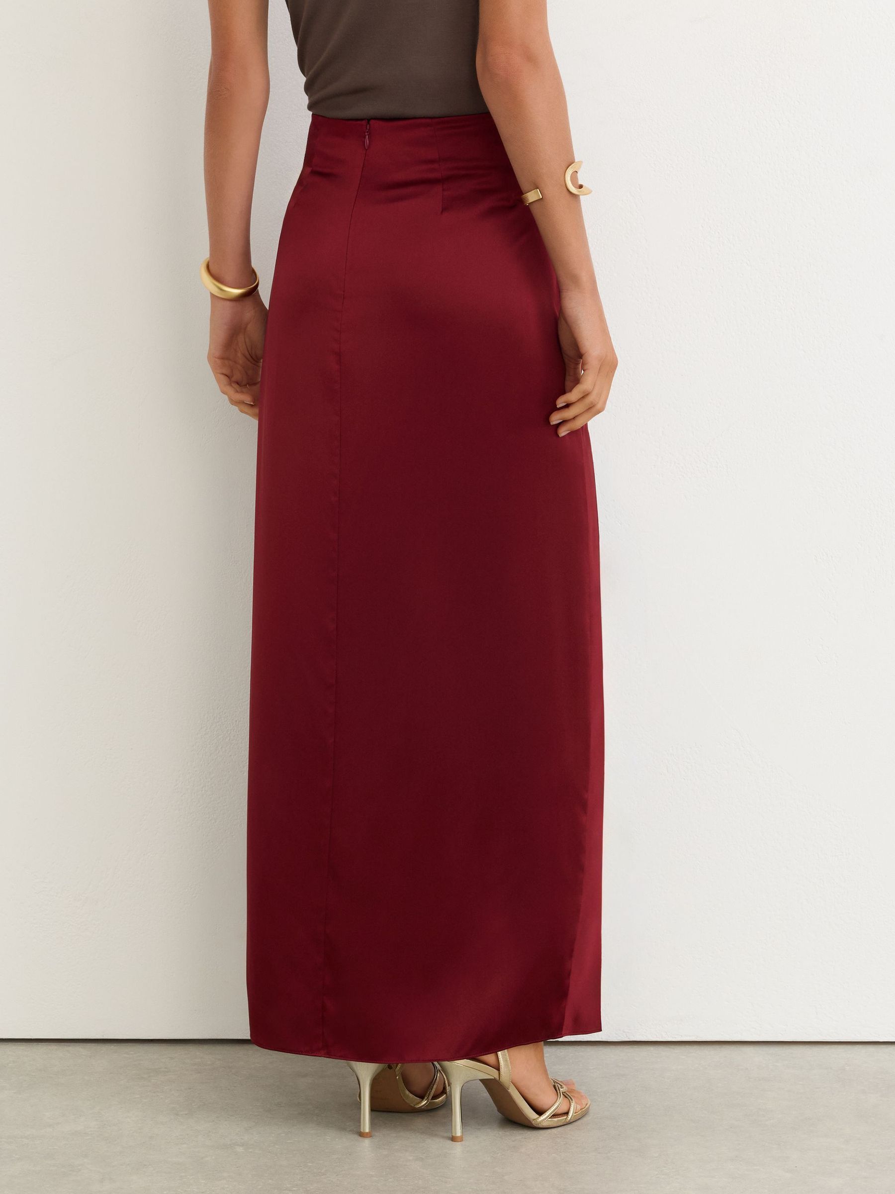 Silk Drape-Detail Maxi Skirt in Red - Image 5 of 7