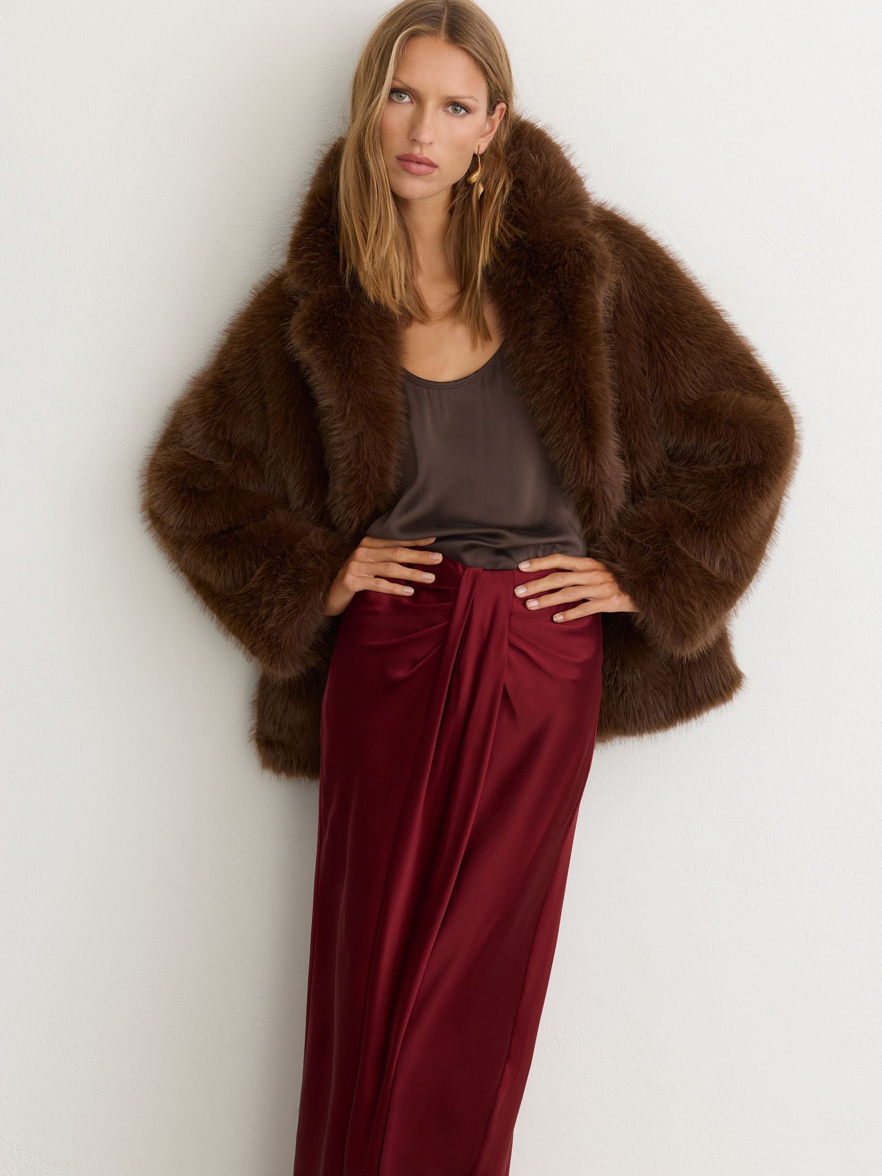 Silk Drape-Detail Maxi Skirt in Red - Image 6 of 7