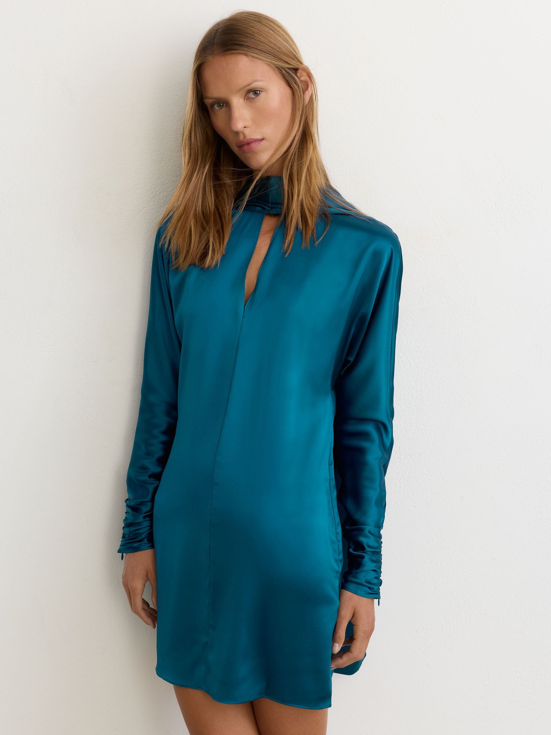 Satin Cape-Detail Mini Dress in Cobalt Blue - Image 3 of 8
