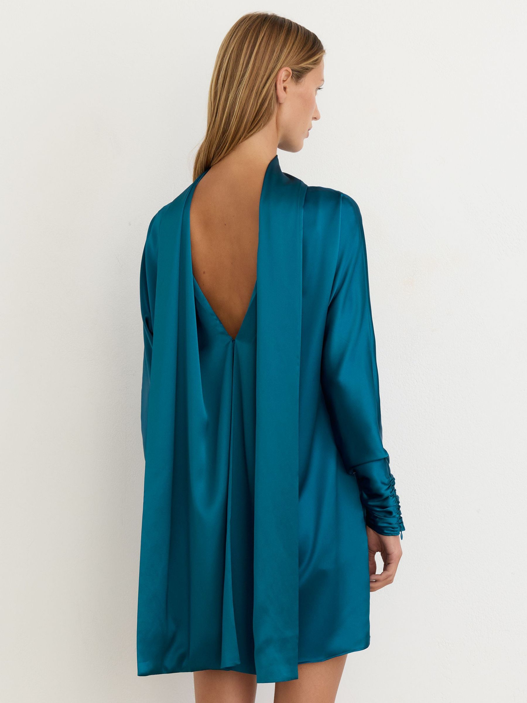 Satin Cape-Detail Mini Dress in Cobalt Blue - Image 5 of 8