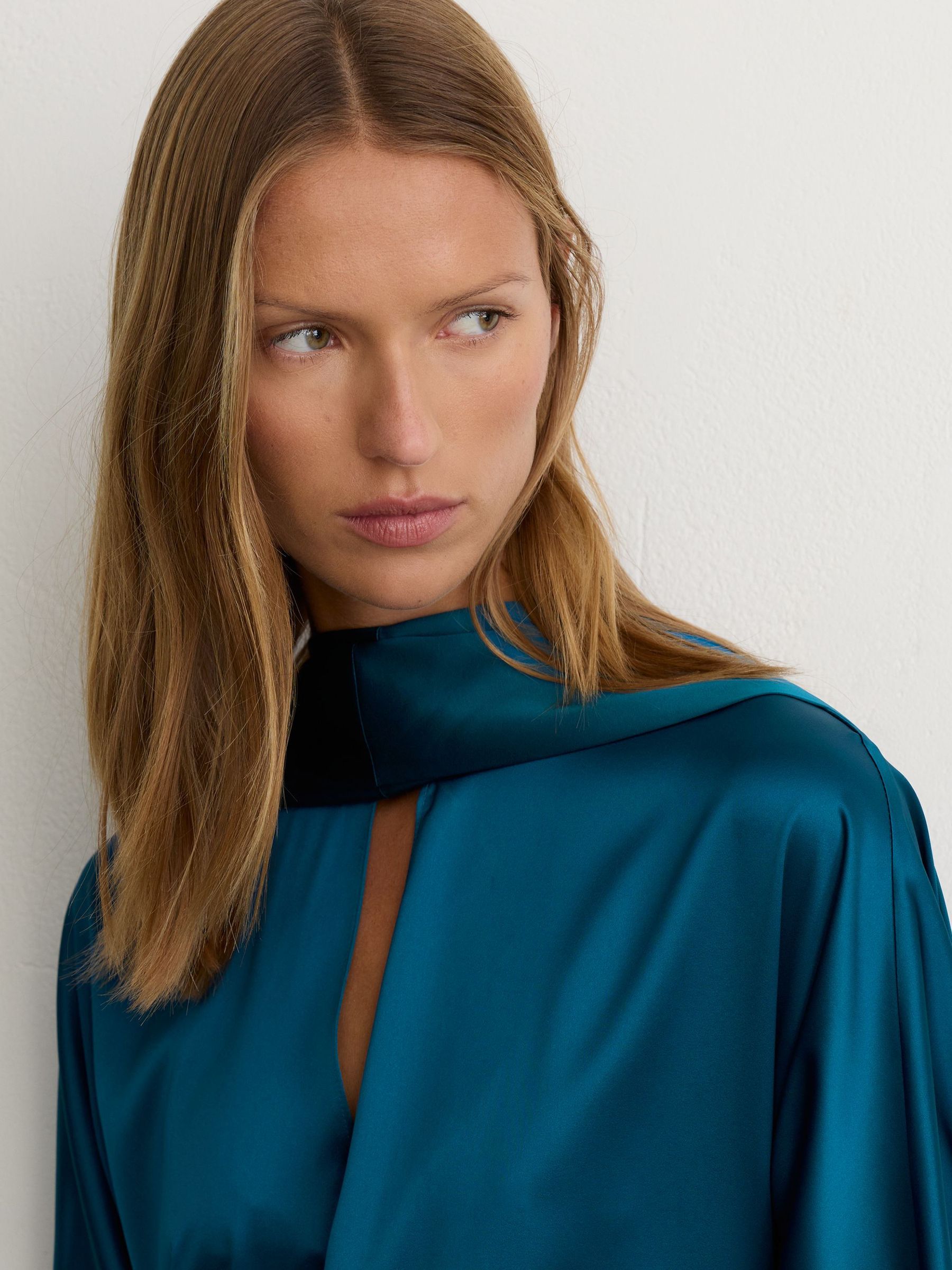 Satin Cape-Detail Mini Dress in Cobalt Blue - Image 7 of 8
