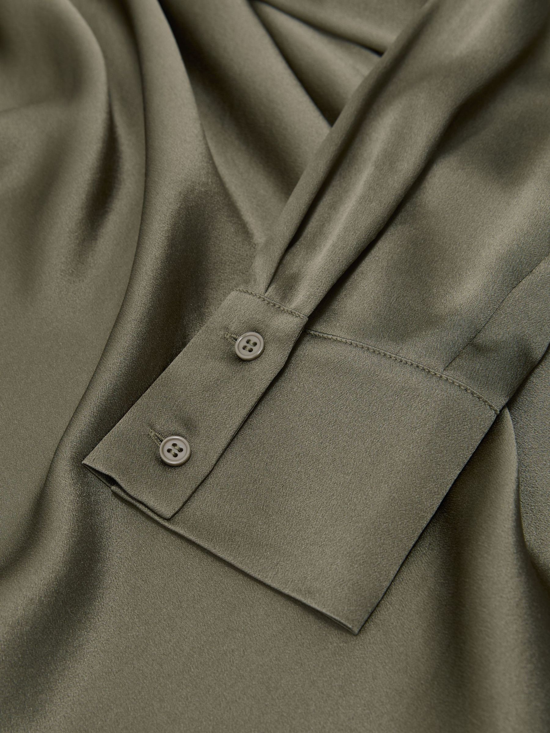 Silk Cowl-Neck Long-Sleeve Blouse in Khaki Green - Image 6 of 6