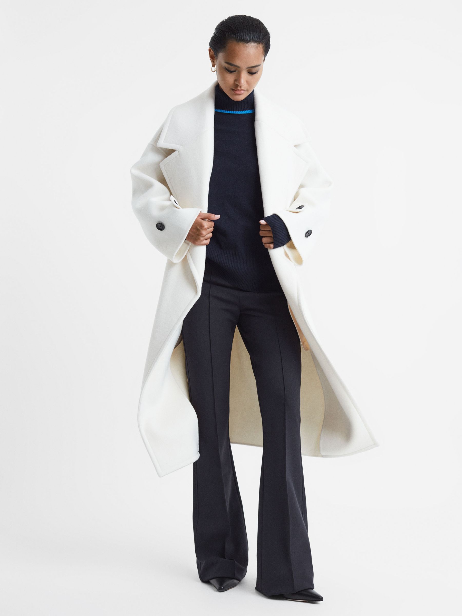 Wool Blend Roll Neck Jumper in Navy/Blue - Image 3 of 6