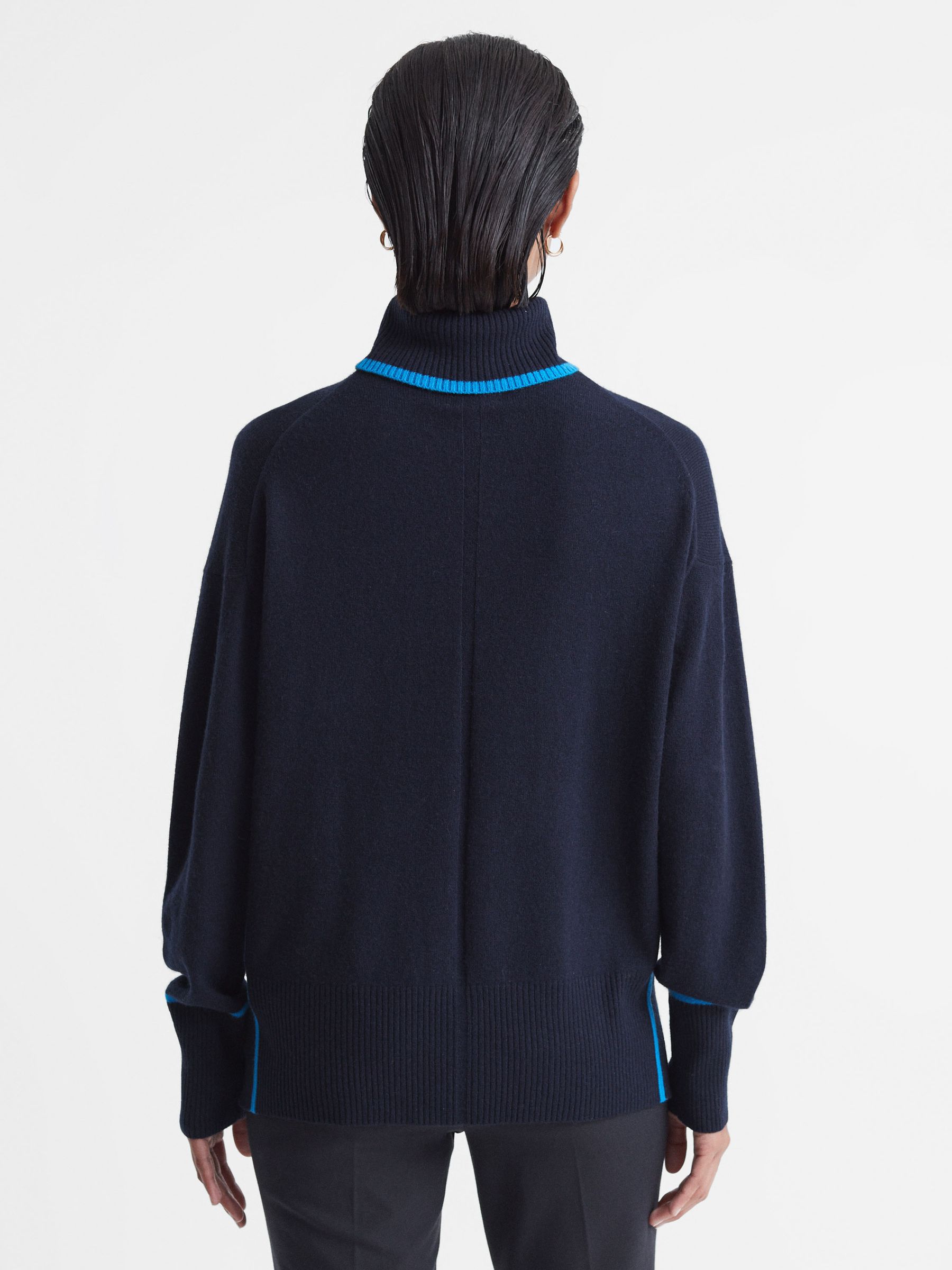 Wool Blend Roll Neck Jumper in Navy/Blue - Image 4 of 6