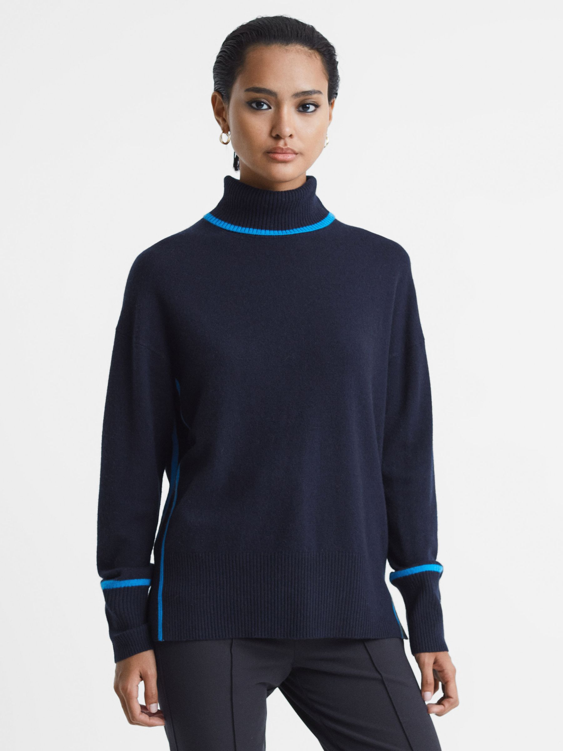 Wool Blend Roll Neck Jumper in Navy/Blue - Image 5 of 6