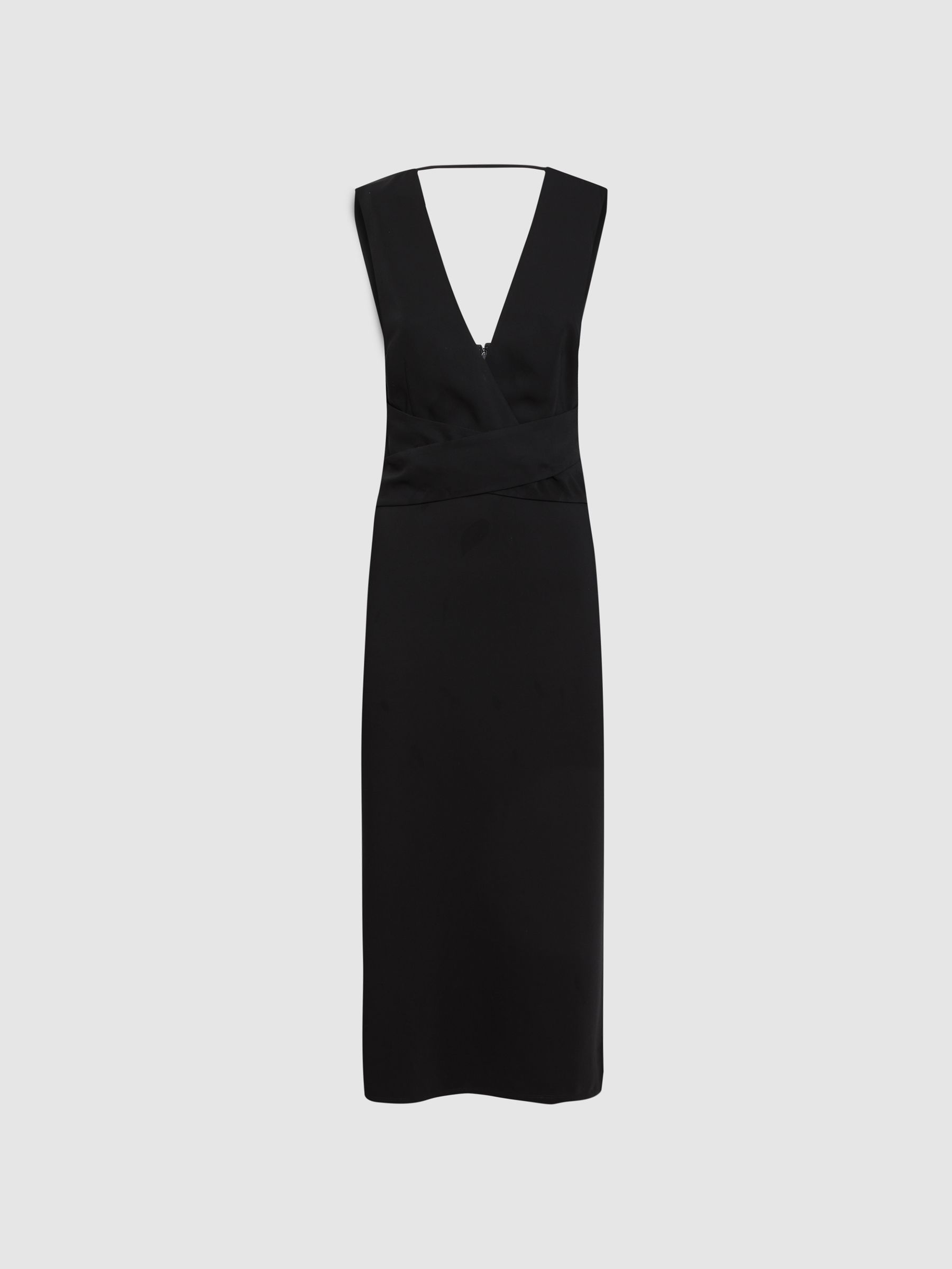 Fitted Wrap Design Midi Dress in Black - Image 2 of 4 Fitted Wrap Design Midi Dress in Black - Image 2 of 4
