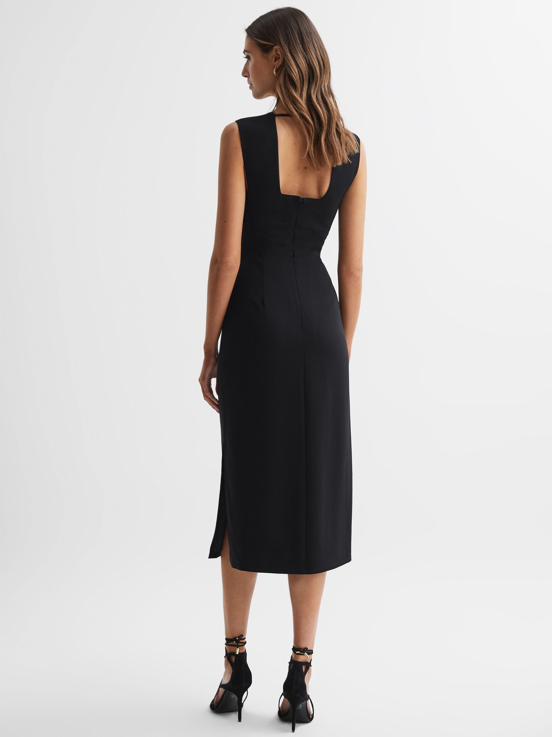 Fitted Wrap Design Midi Dress in Black - Image 4 of 4