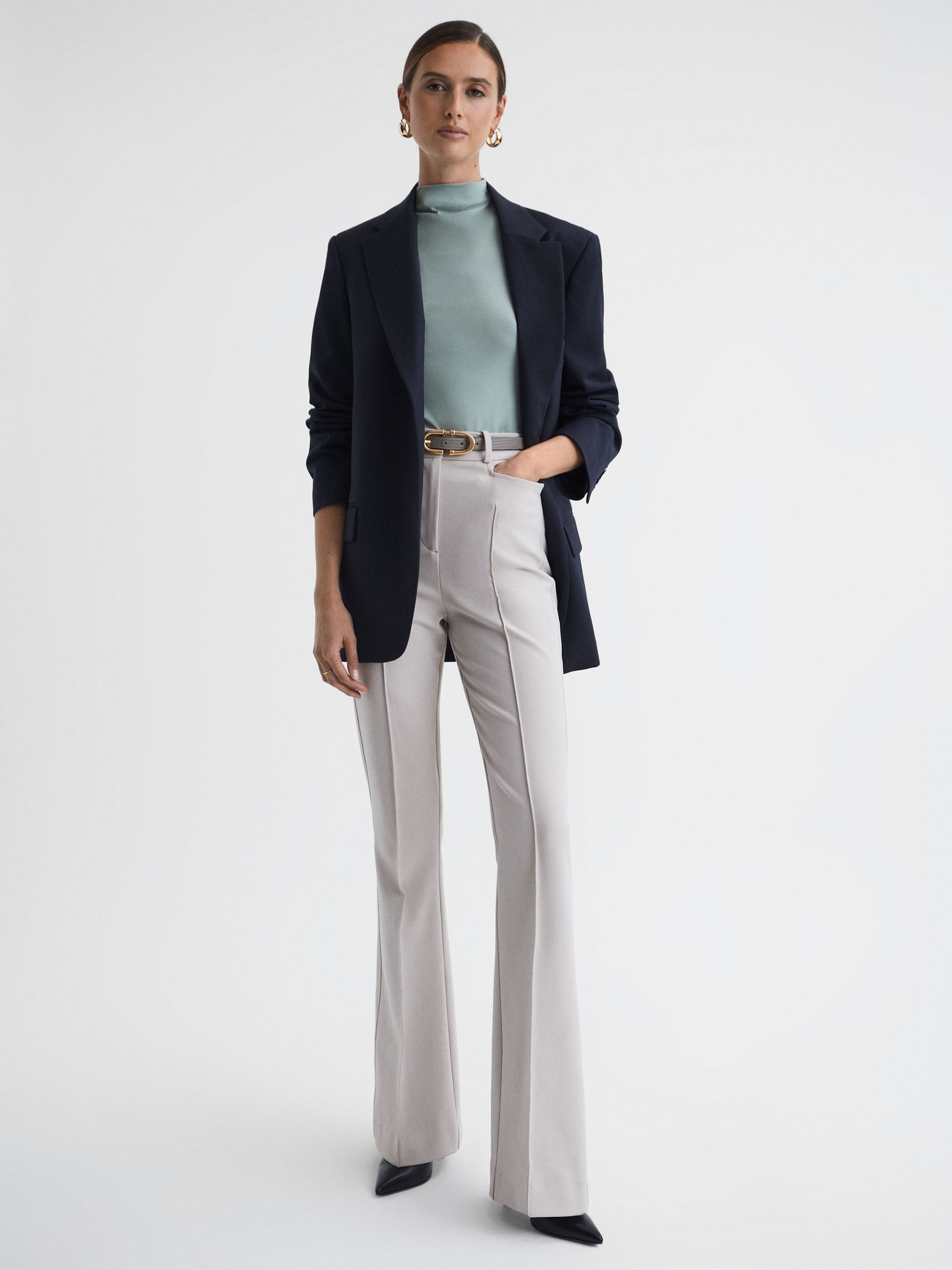 Fitted Ruched High-Neck Top in Sage - Image 3 of 5