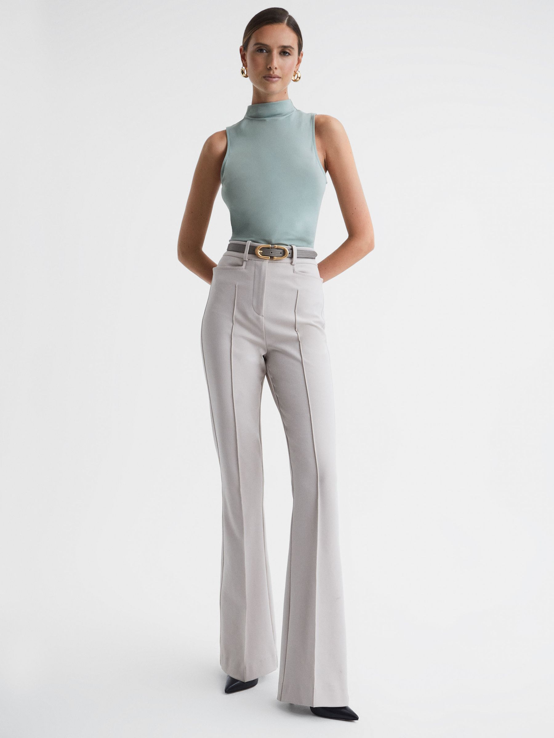 Fitted Ruched High-Neck Top in Sage - Image 5 of 5