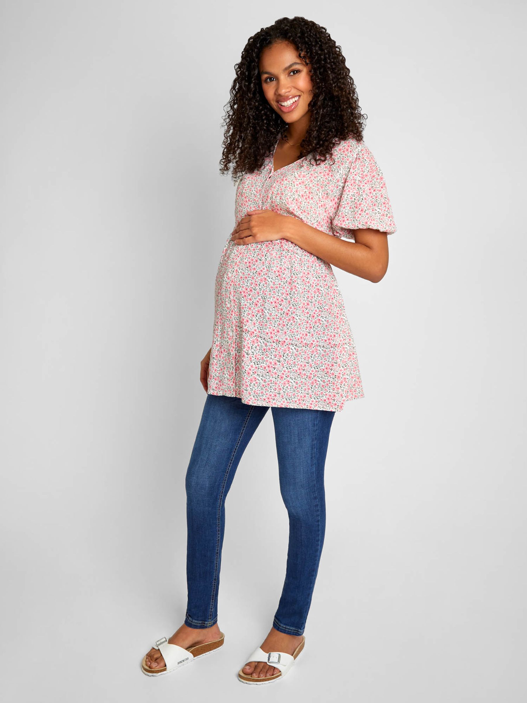 Pink Print Maternity Blouse in Floral - Image 1 of 5