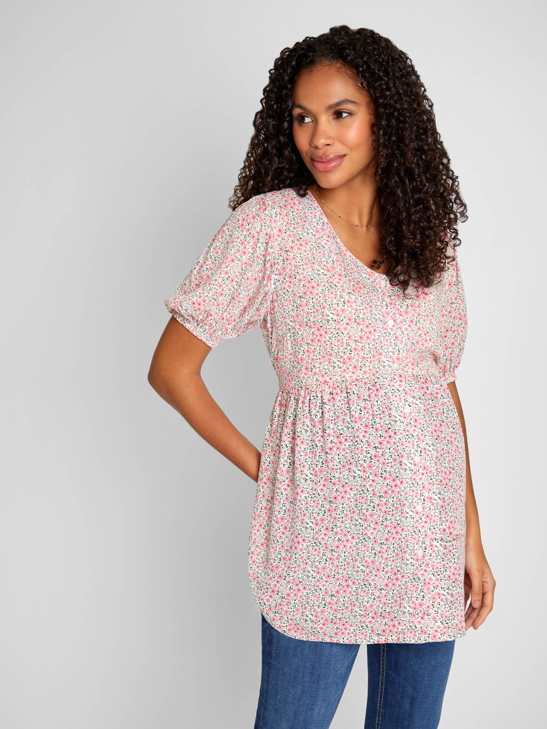 Pink Print Maternity Blouse in Floral - Image 2 of 5
