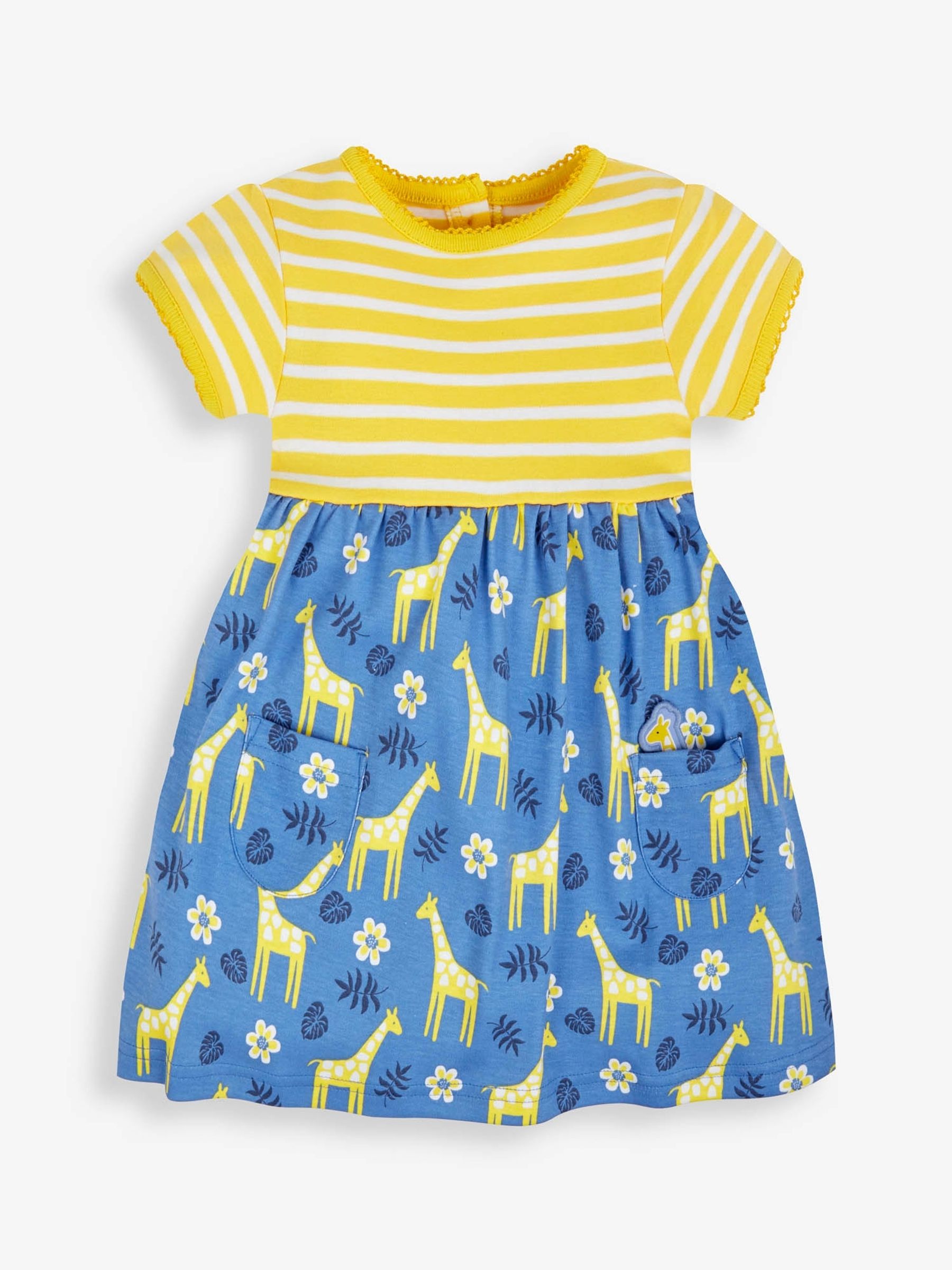 Yellow Stripe & Giraffe Print With Pet In Pocket Combo Dress - Image 1 of 3