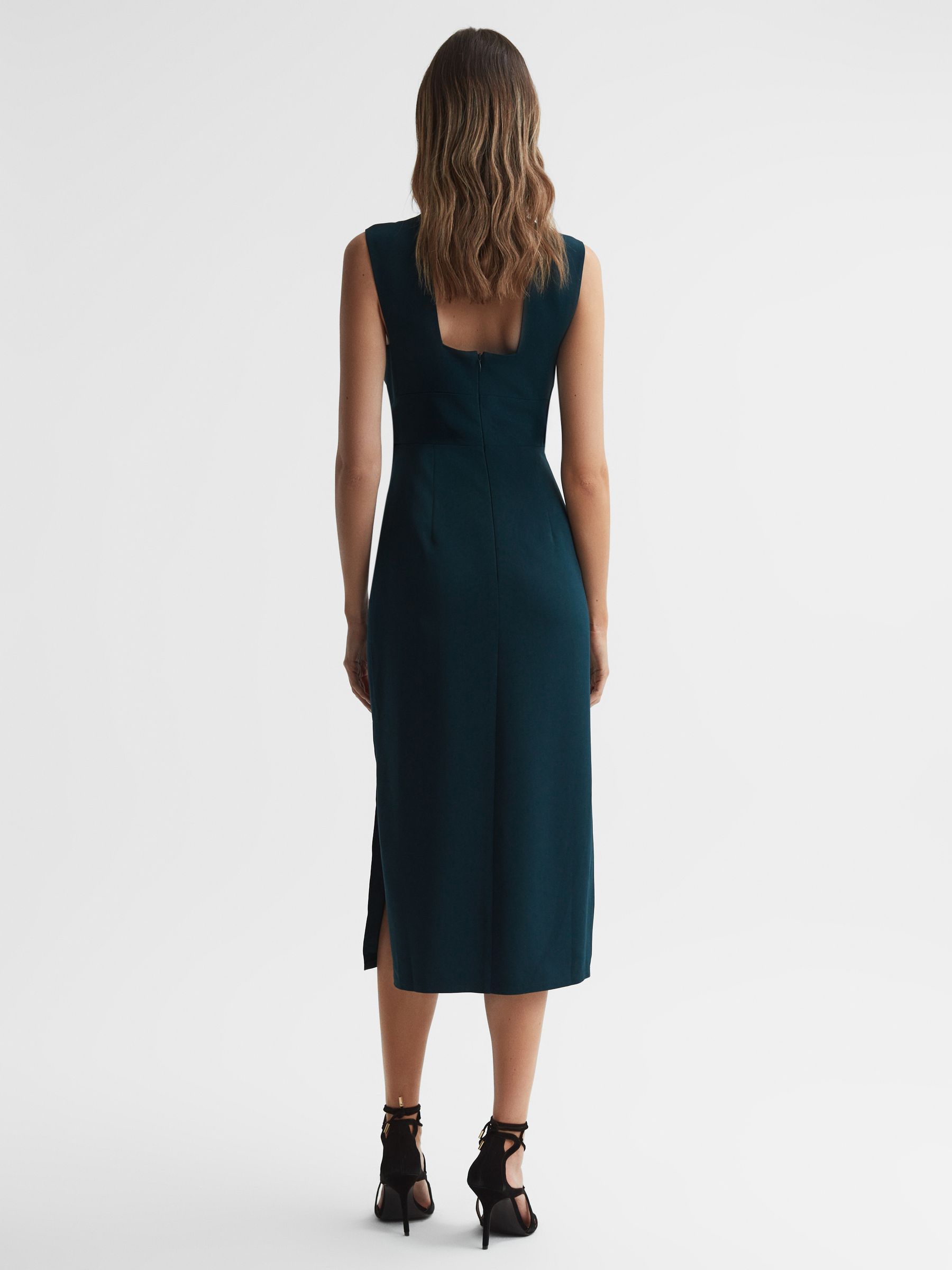 Petite Fitted Wrap Design Midi Dress in Teal - Image 5 of 6