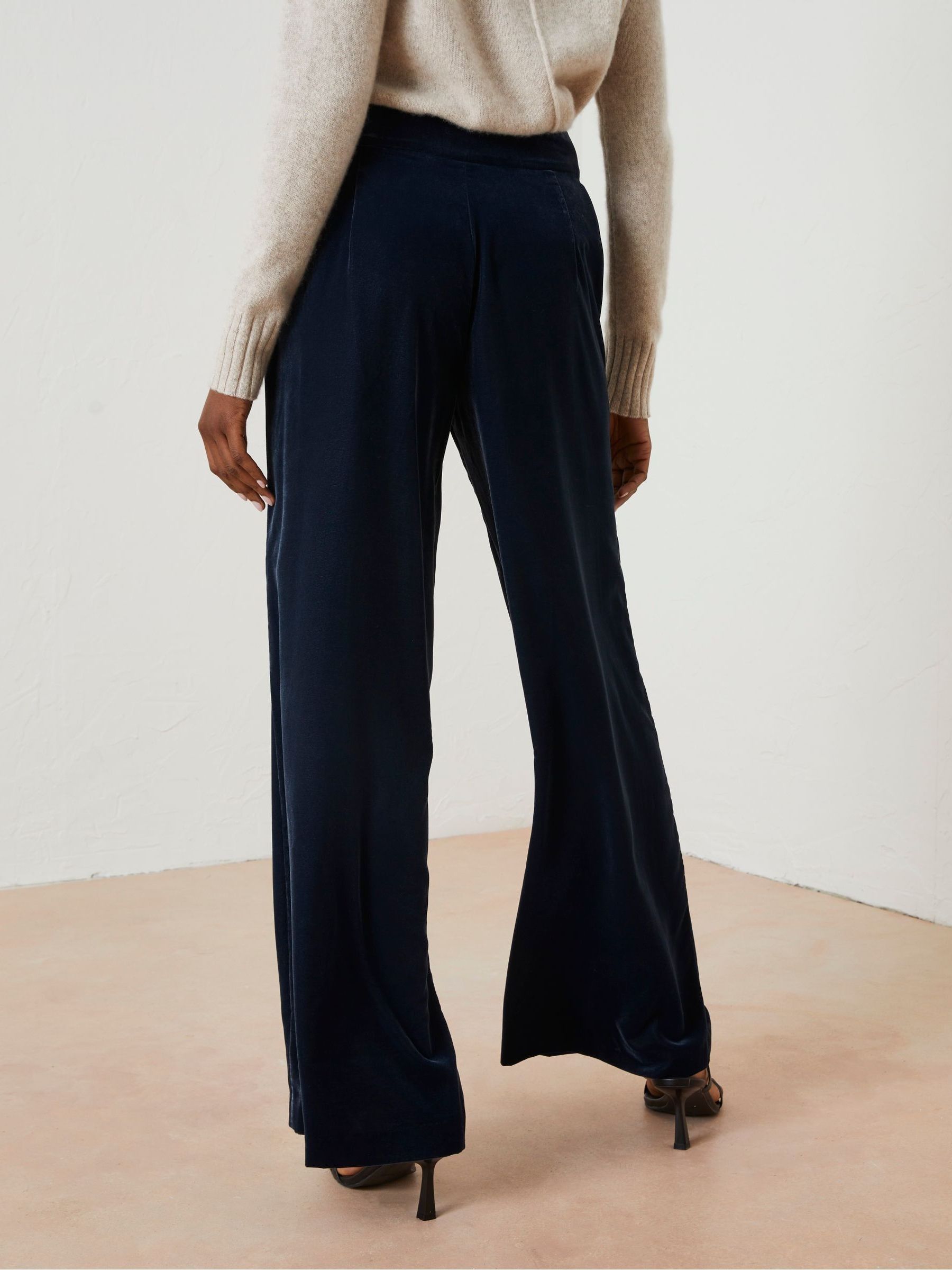 Blue Wide Leg Velvet Trousers - Image 2 of 5