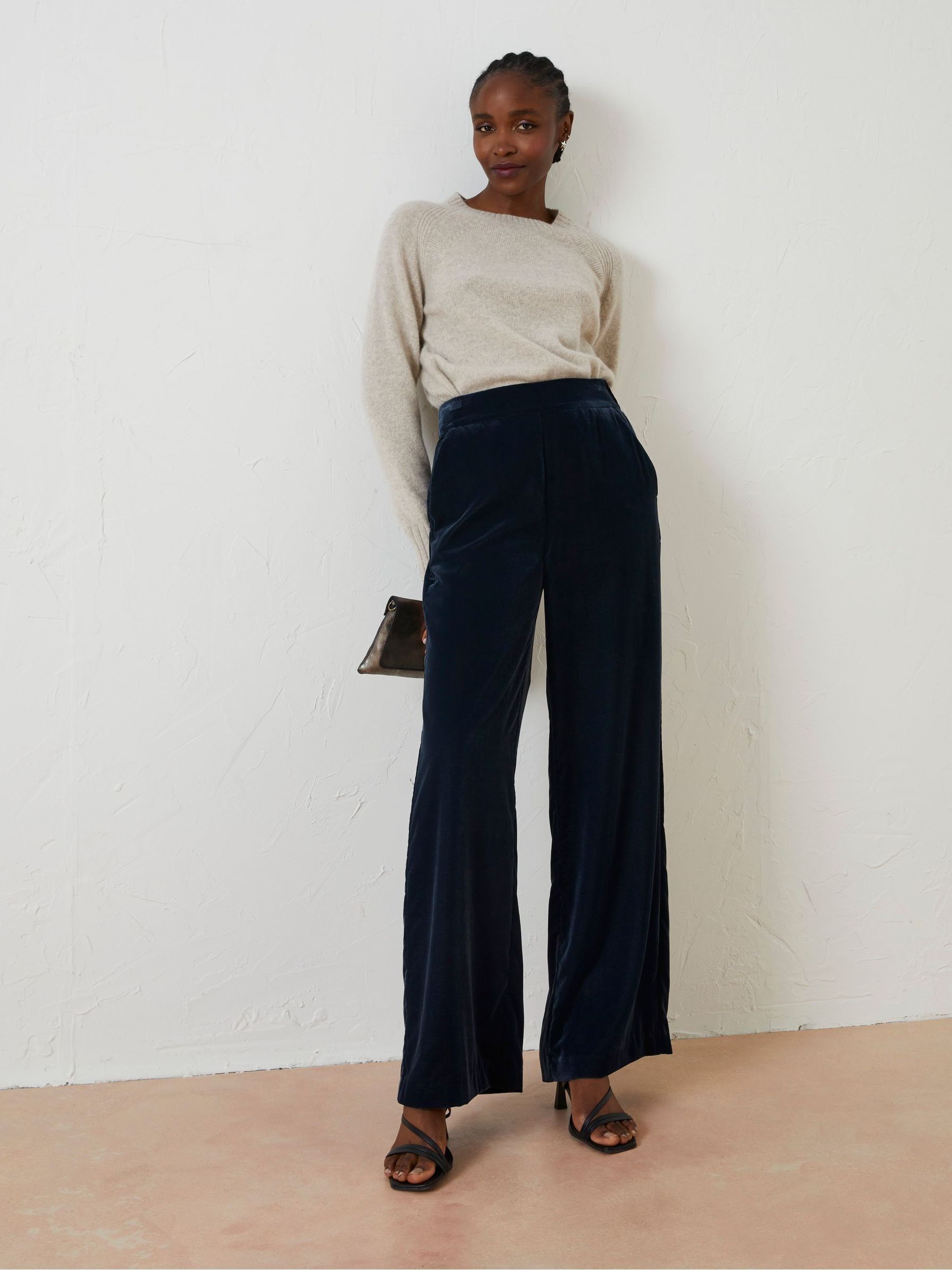 Blue Wide Leg Velvet Trousers - Image 3 of 5