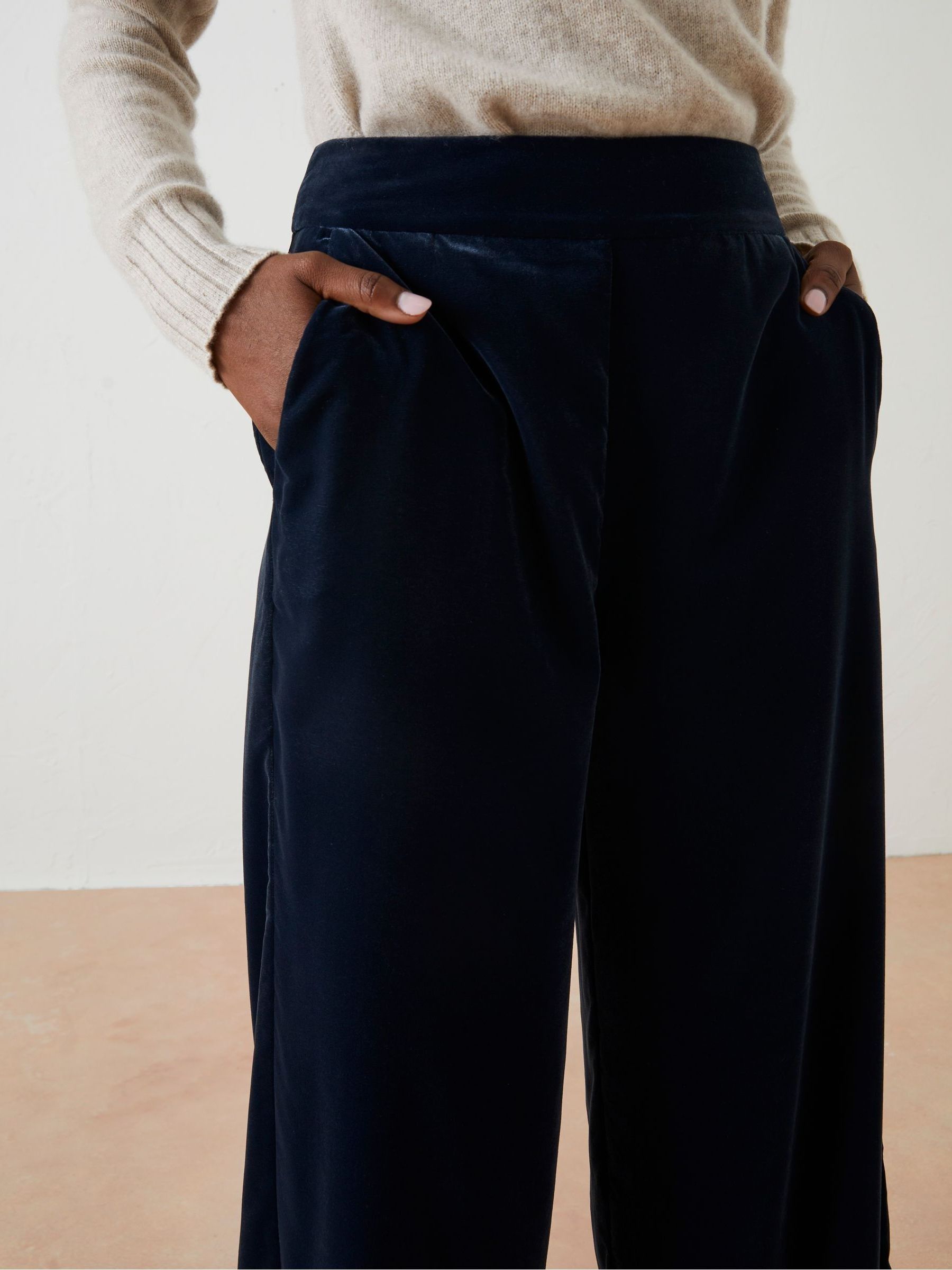 Blue Wide Leg Velvet Trousers - Image 4 of 5