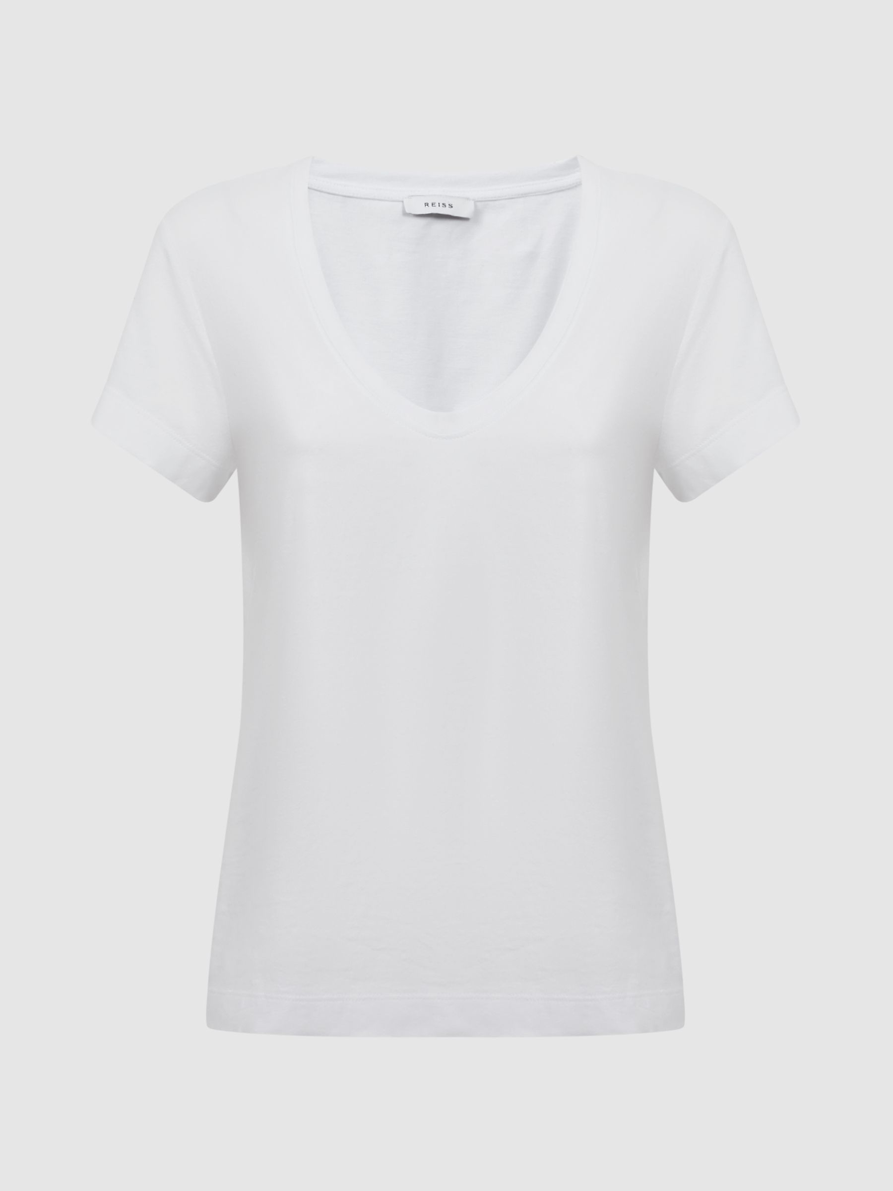 Cotton Scoop Neck T-Shirt in White - Image 2 of 4